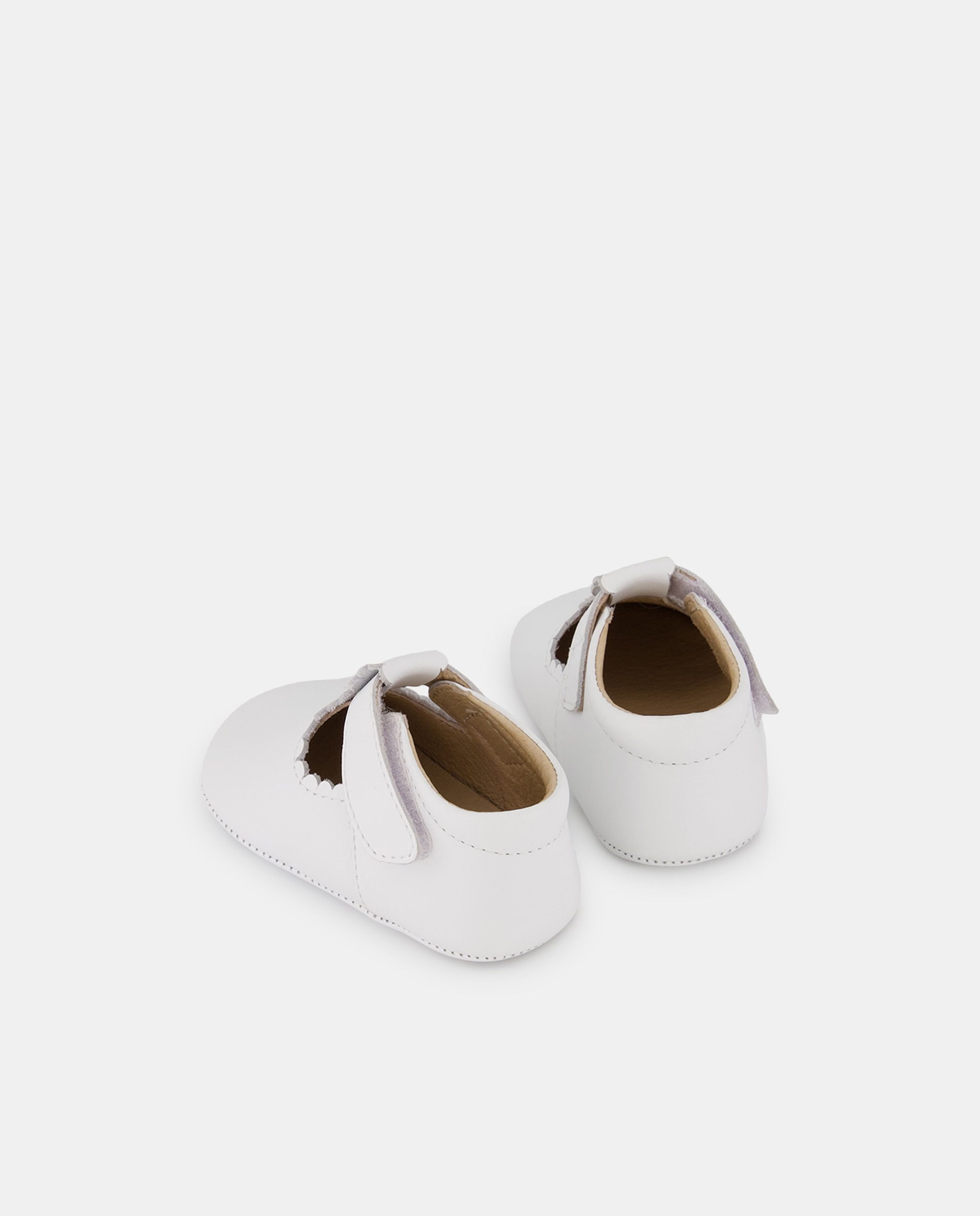 Sapatos de Presilha de Napa de Bebé com Ondas e Fecho Aderente Branco-3