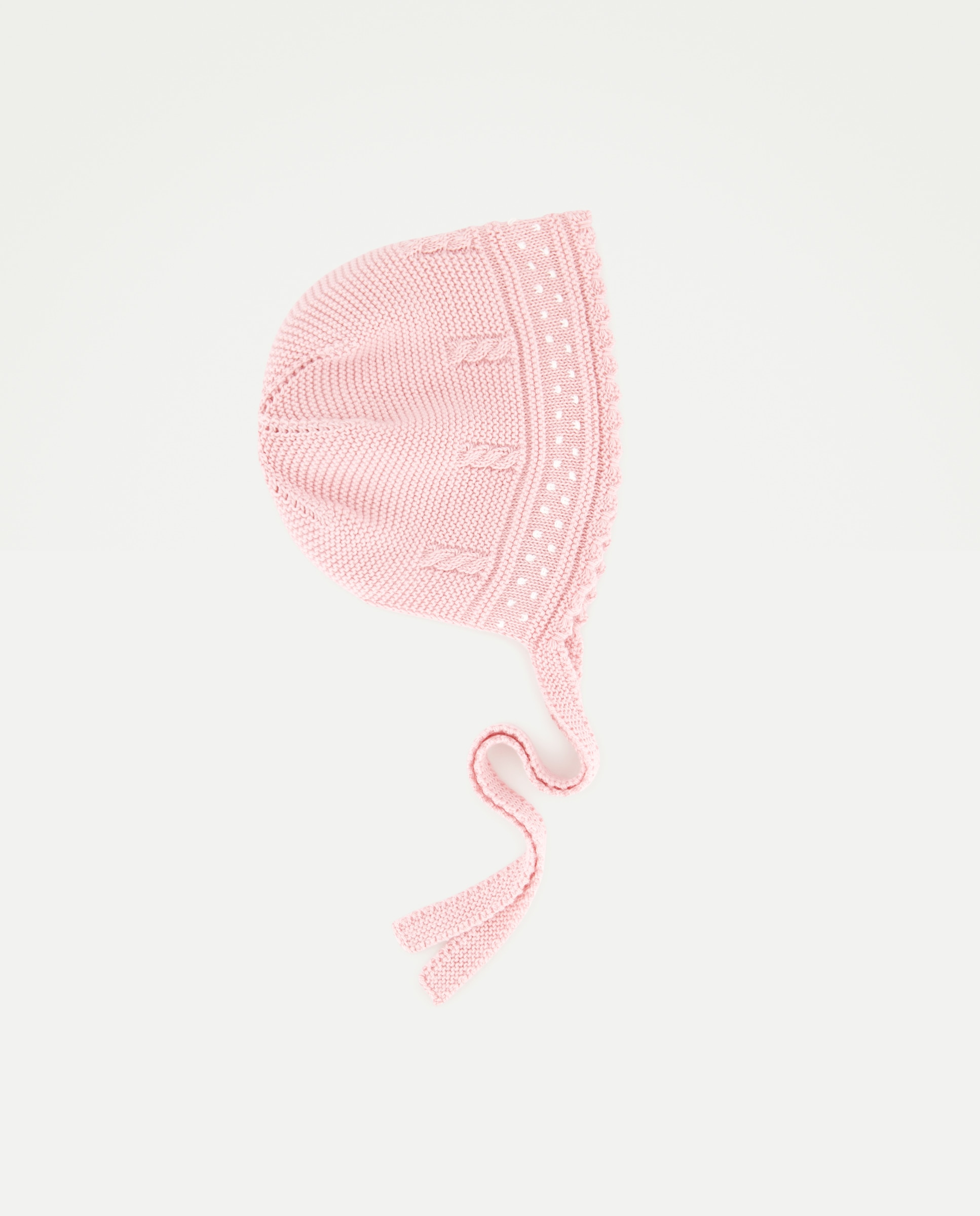 Touca de Tricot com Relevos e Malha do Cabo com Folhos de Bebé 200 Rosa-1