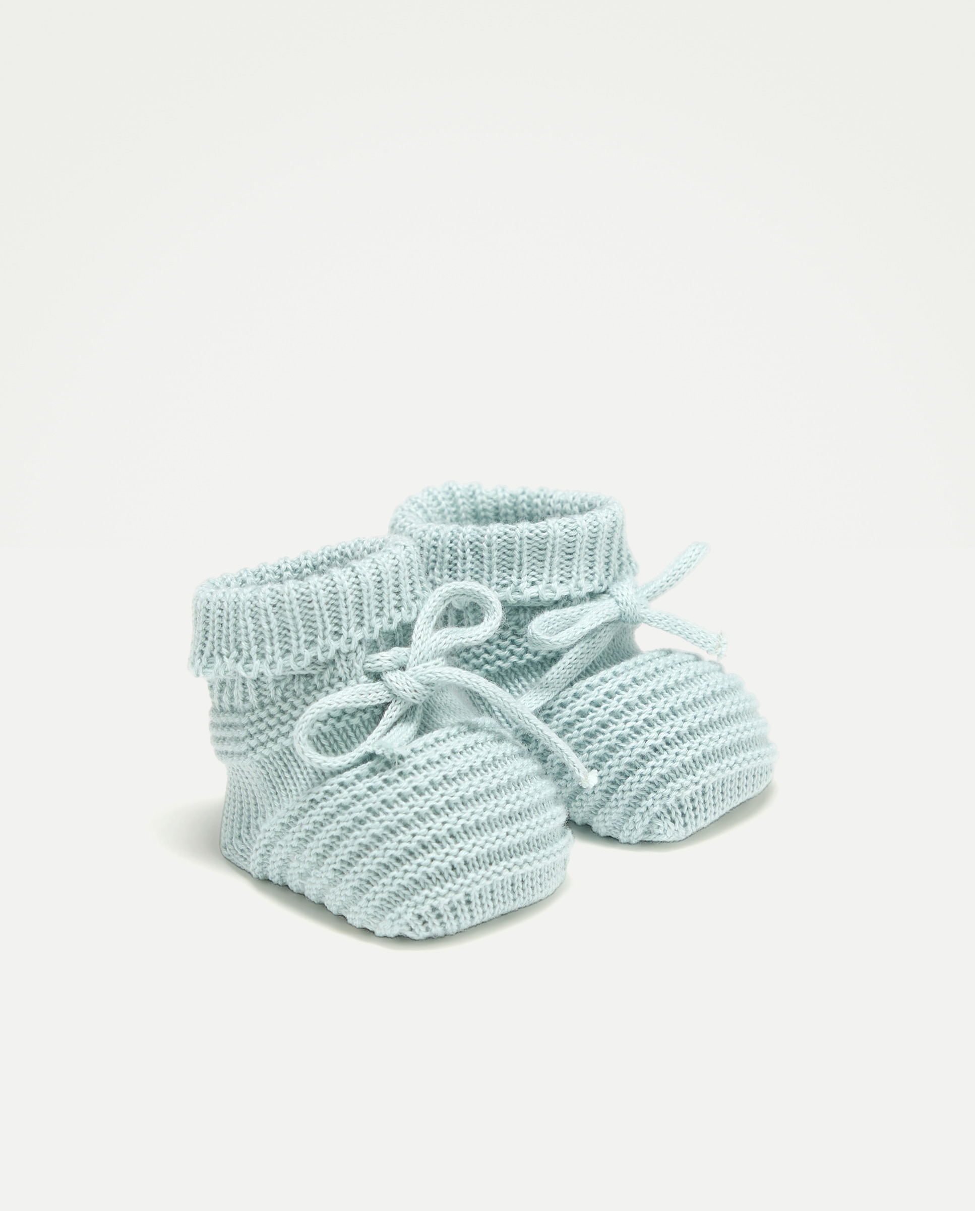 Botas de Tricot de Bebé com Dobra e Laço Verde-2