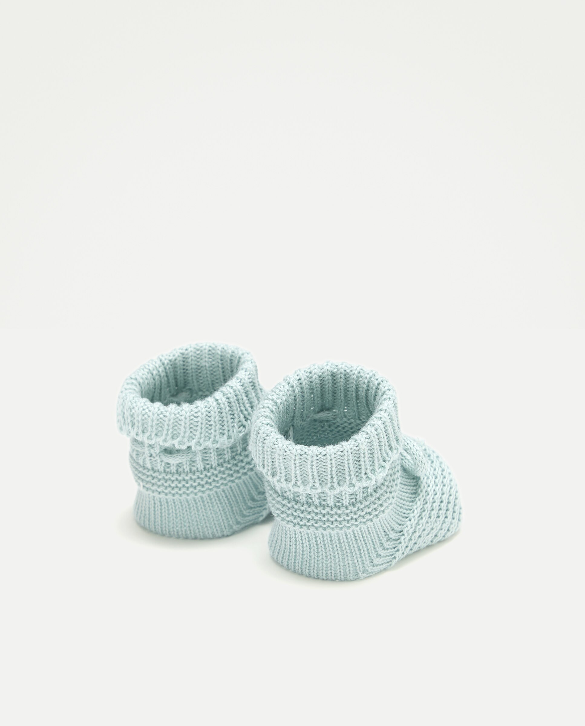 Botas de Tricot de Bebé com Dobra e Laço Verde-3