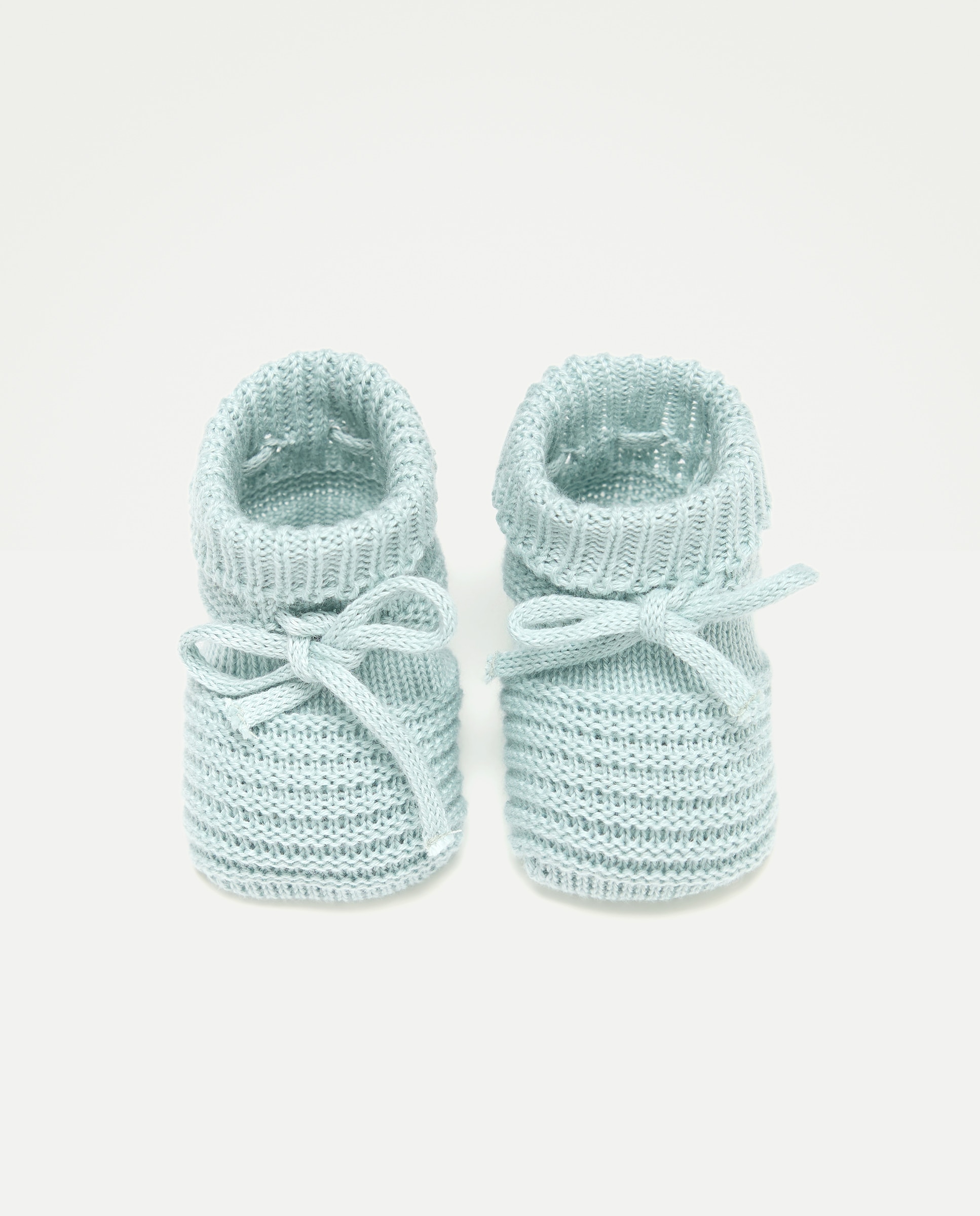 Botas de Tricot de Bebé com Dobra e Laço Verde-4