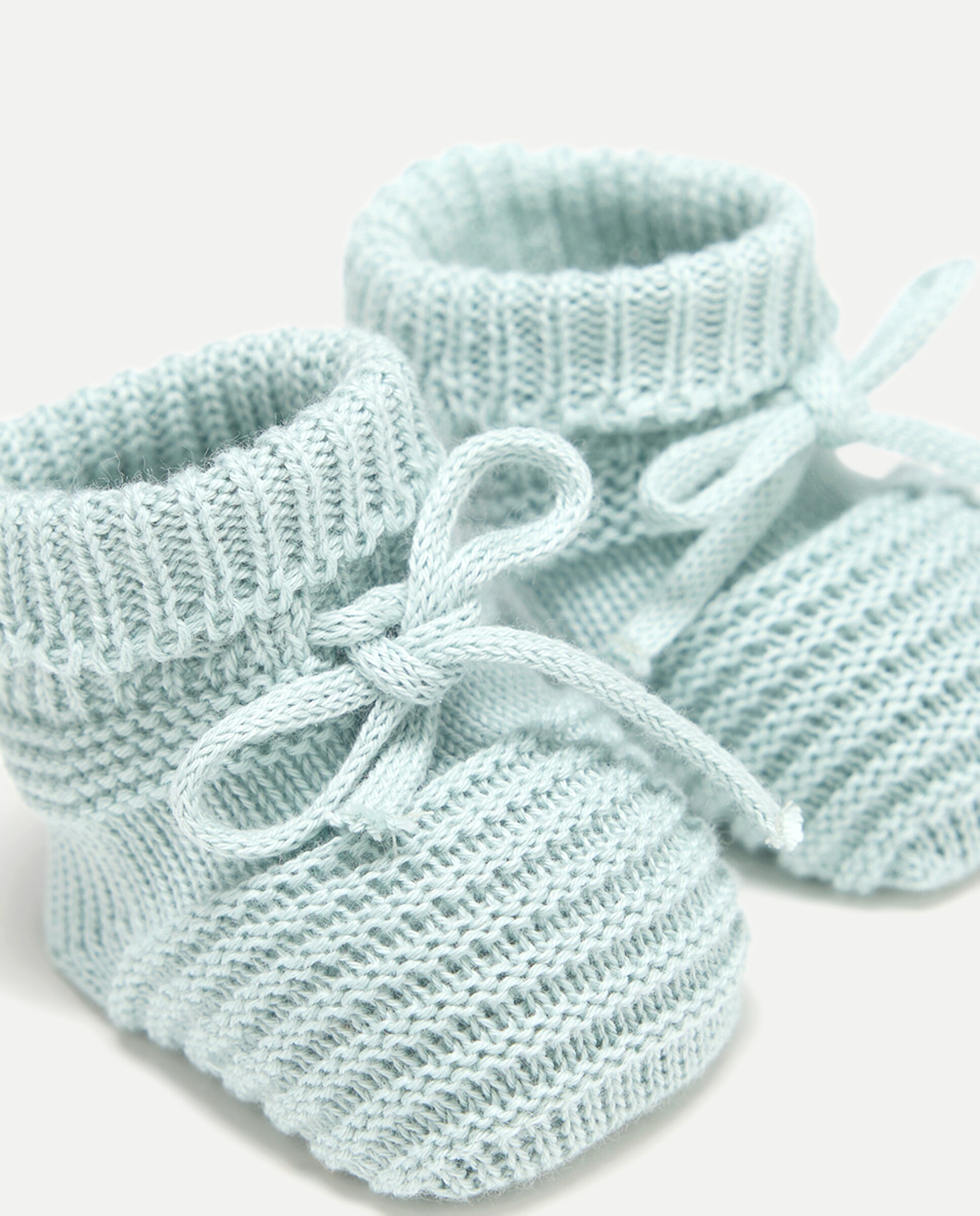 Botas de Tricot de Bebé com Dobra e Laço Verde-5