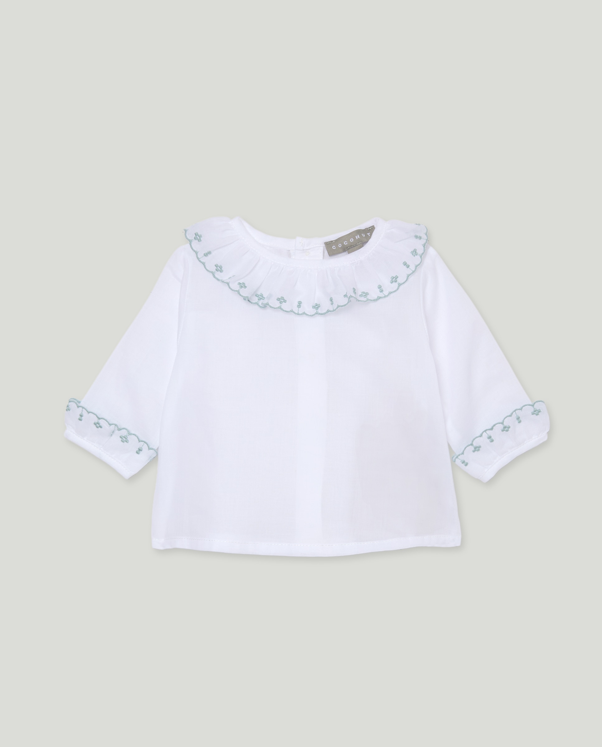 Camisa Básica de Bebé com Manga Comprida e Festão Branco-1