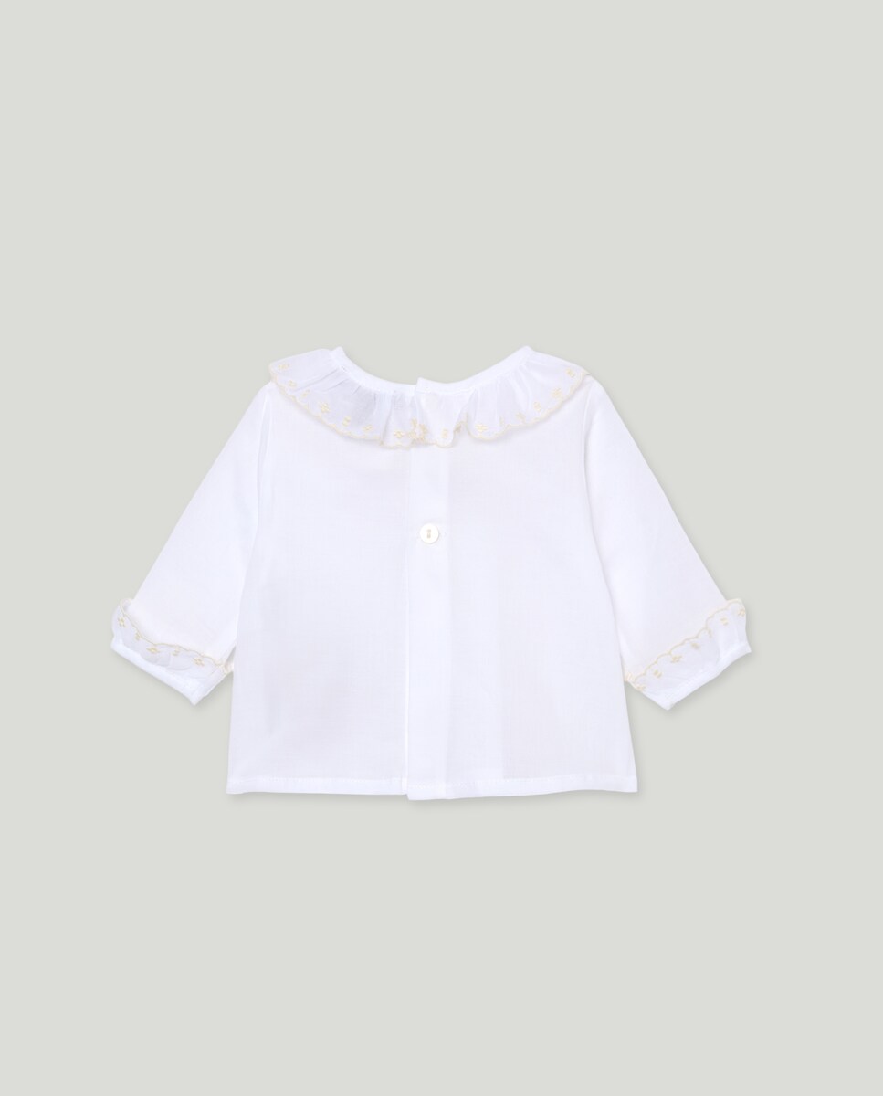 Camisa Básica de Bebé com Manga Comprida e Festão Branco-2