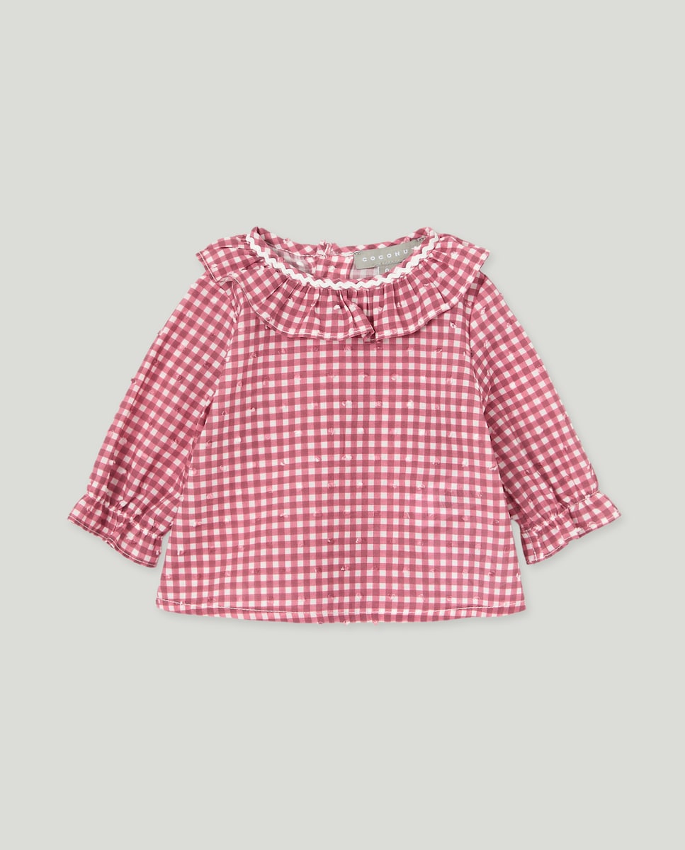 Camisa Vichy de Bebé com Gola e Manga Comprida Vermelho-1