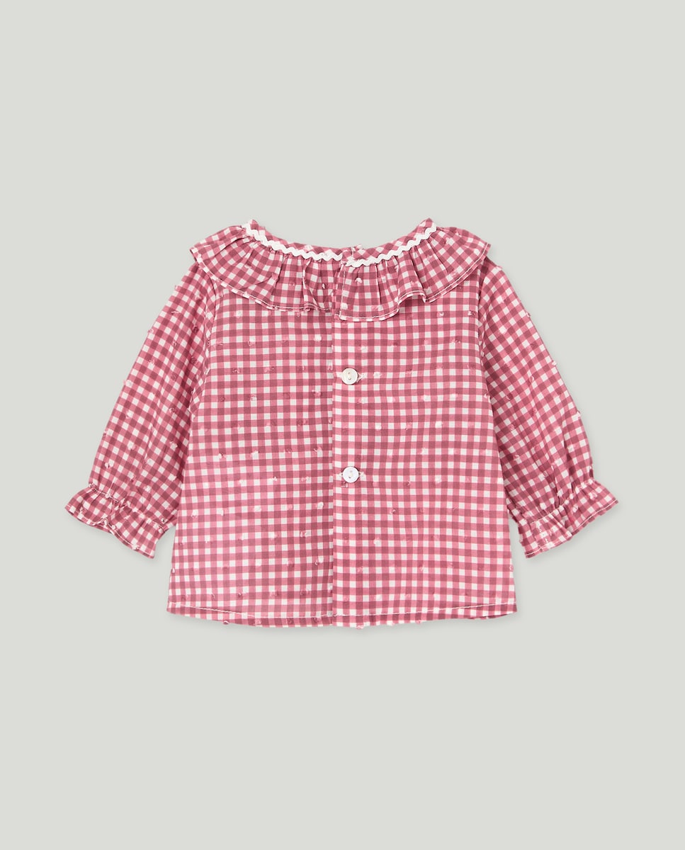 Camisa Vichy de Bebé com Gola e Manga Comprida Vermelho-2