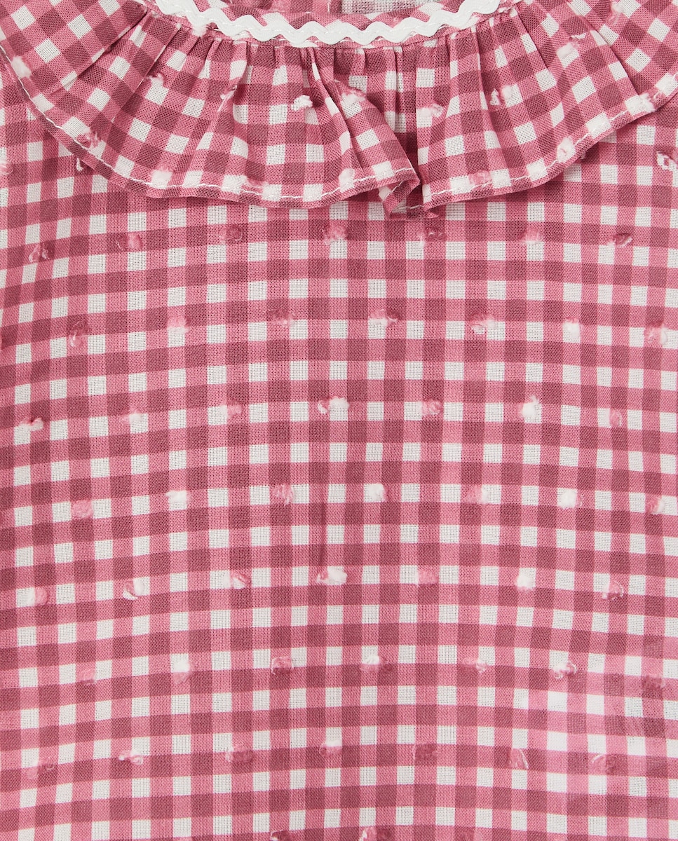 Camisa Vichy de Bebé com Gola e Manga Comprida Vermelho-3
