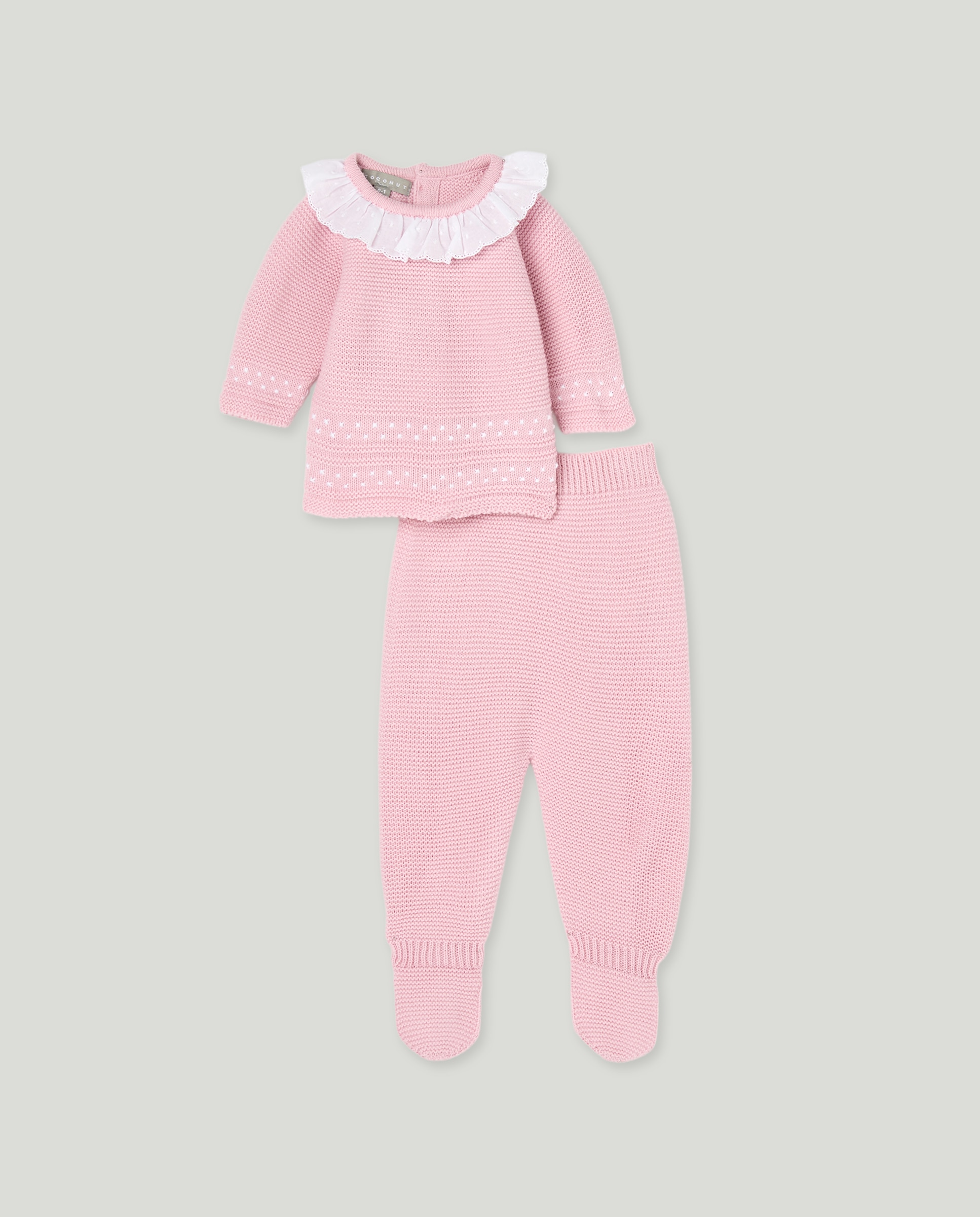 Conjunto de Bebé com Gola Bebé Clássica e Manga Comprida com 2 Linhas com Relevos 200 Rosa-1