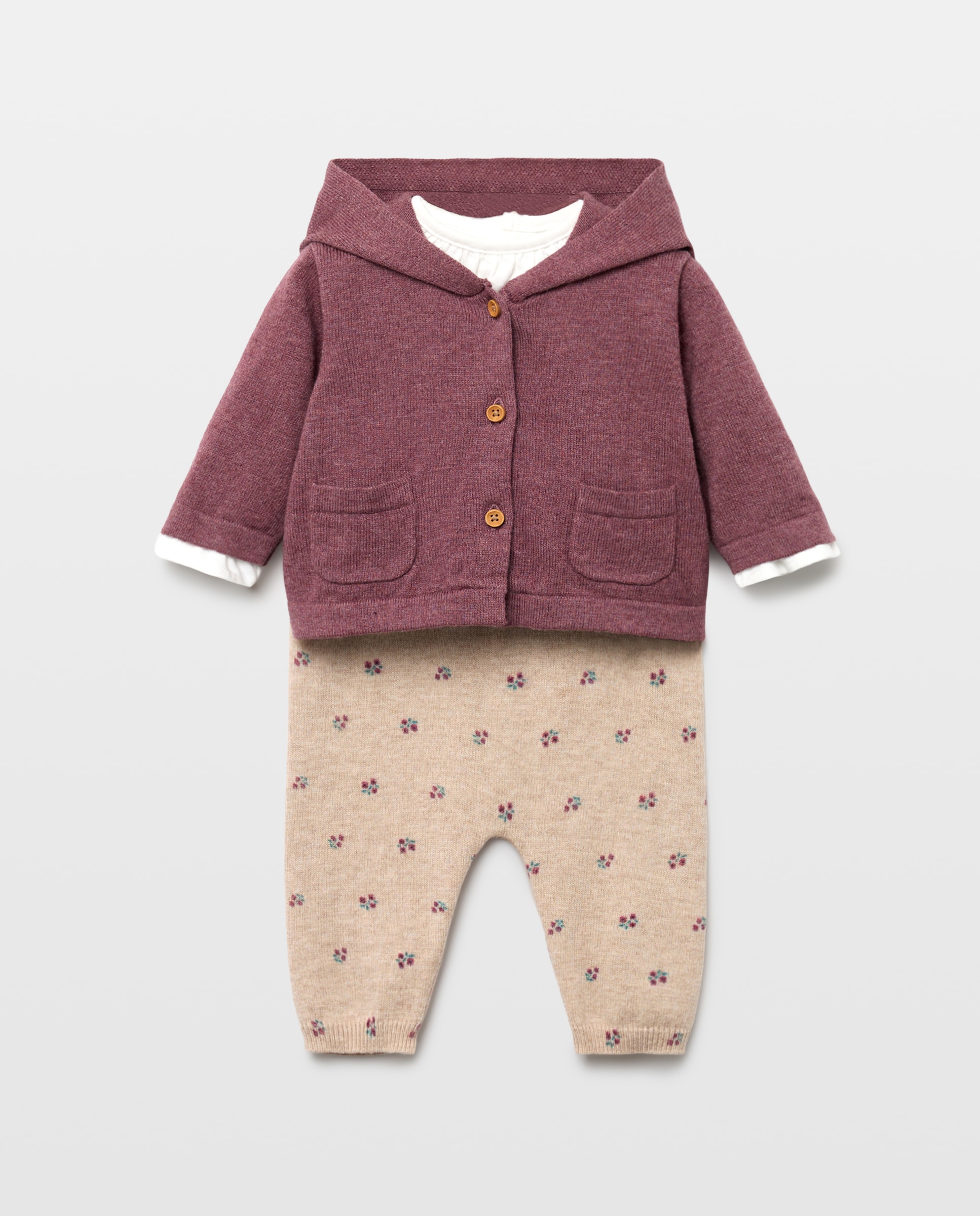 Imagem 0 de Conjunto de 3 Peças de Bebé: Calças com Pés, Camisola e Casaco com Bolso e Capuz