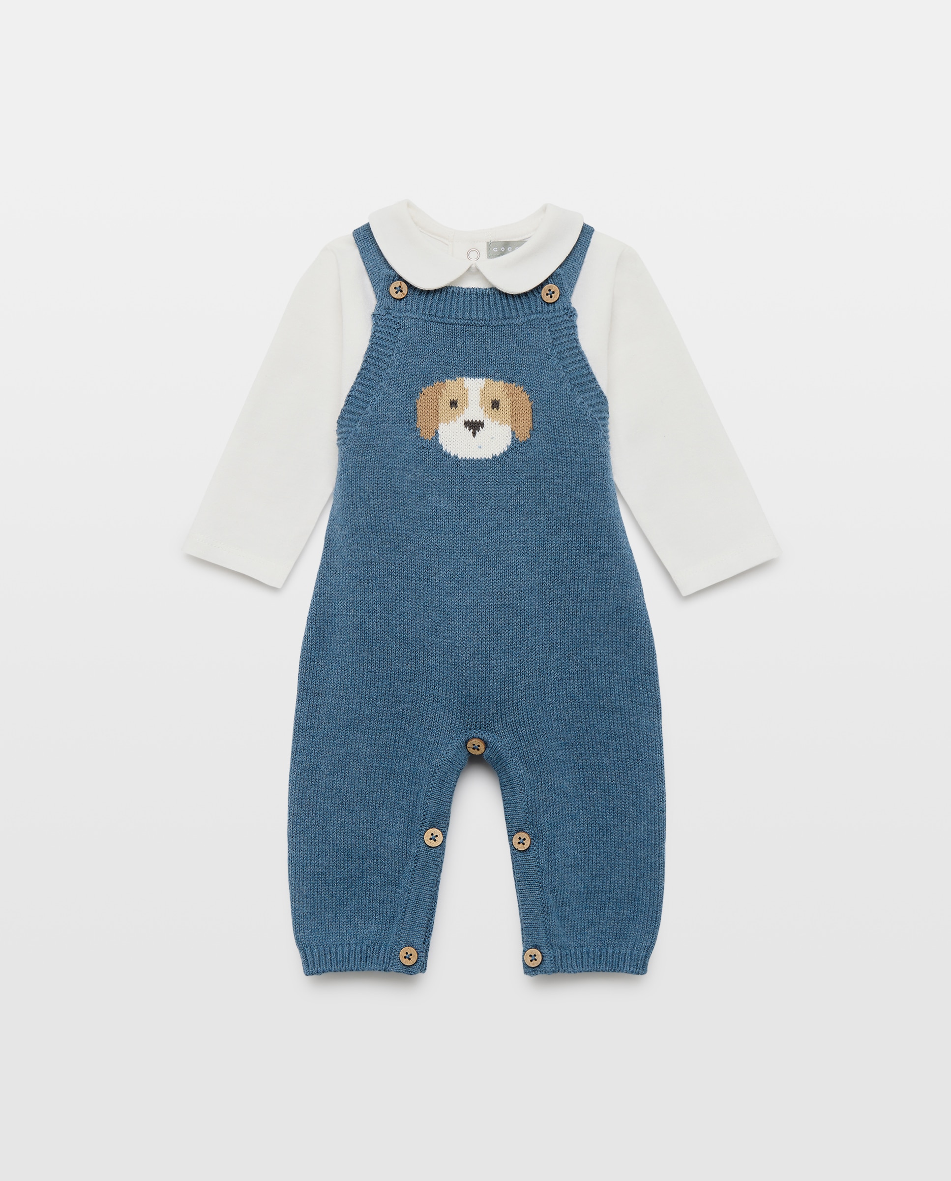 Conjunto de 3 Peças de Bebé: Jardineiras, Body e Casaco Azul-2