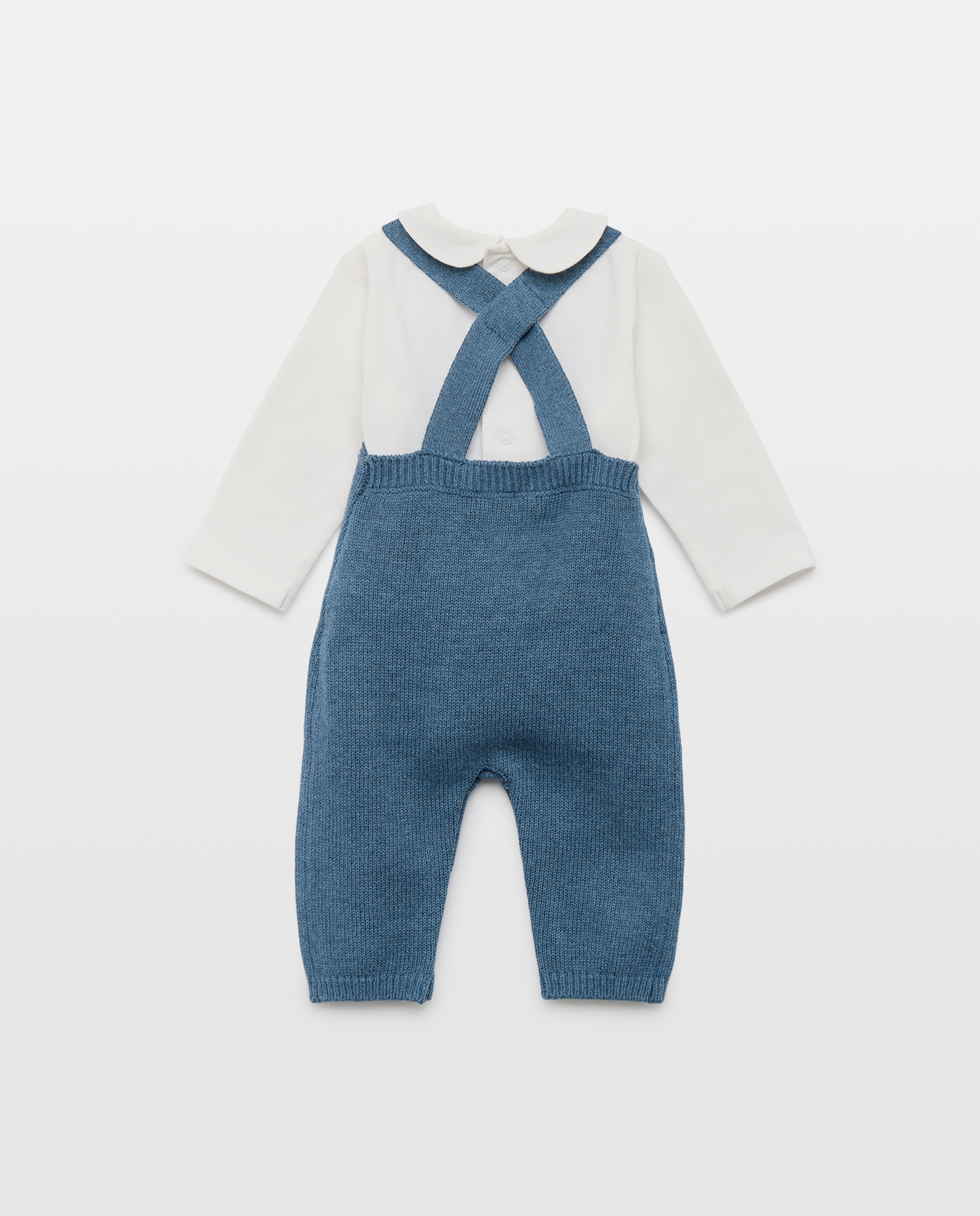 Conjunto de 3 Peças de Bebé: Jardineiras, Body e Casaco Azul-3