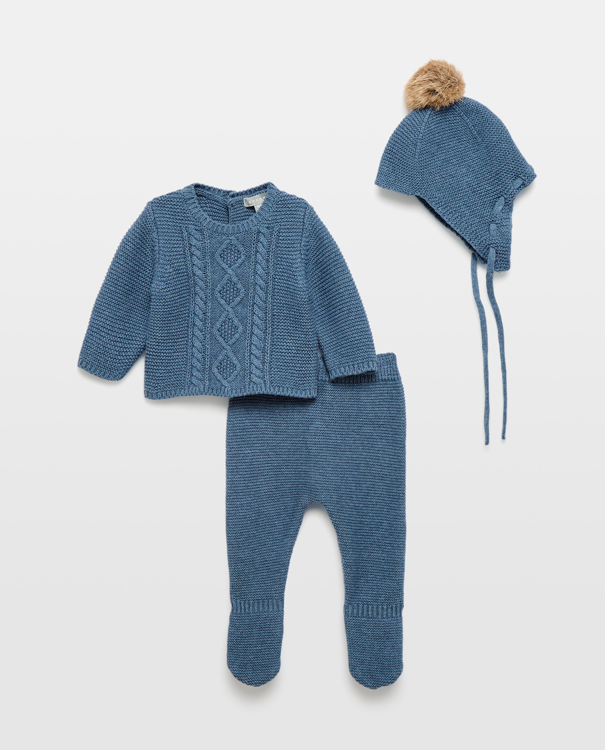 Imagem 0 de Conjunto de 3 Peças de Malha de Bebé com Touca e Pompom