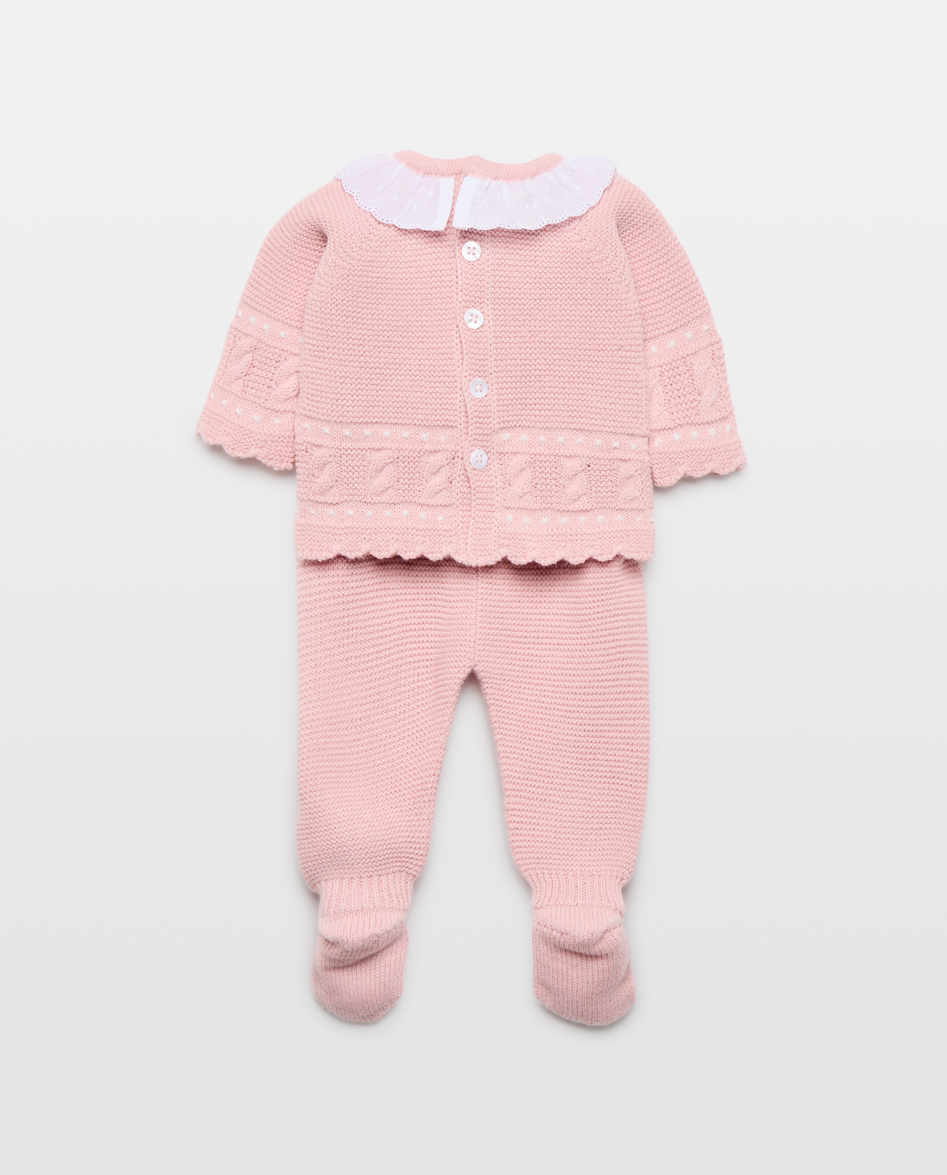 Conjunto Clássico de Bebé com Gola, Manga Comprida, Linhas de Relevos e Malha do Cabo 200 Rosa-2