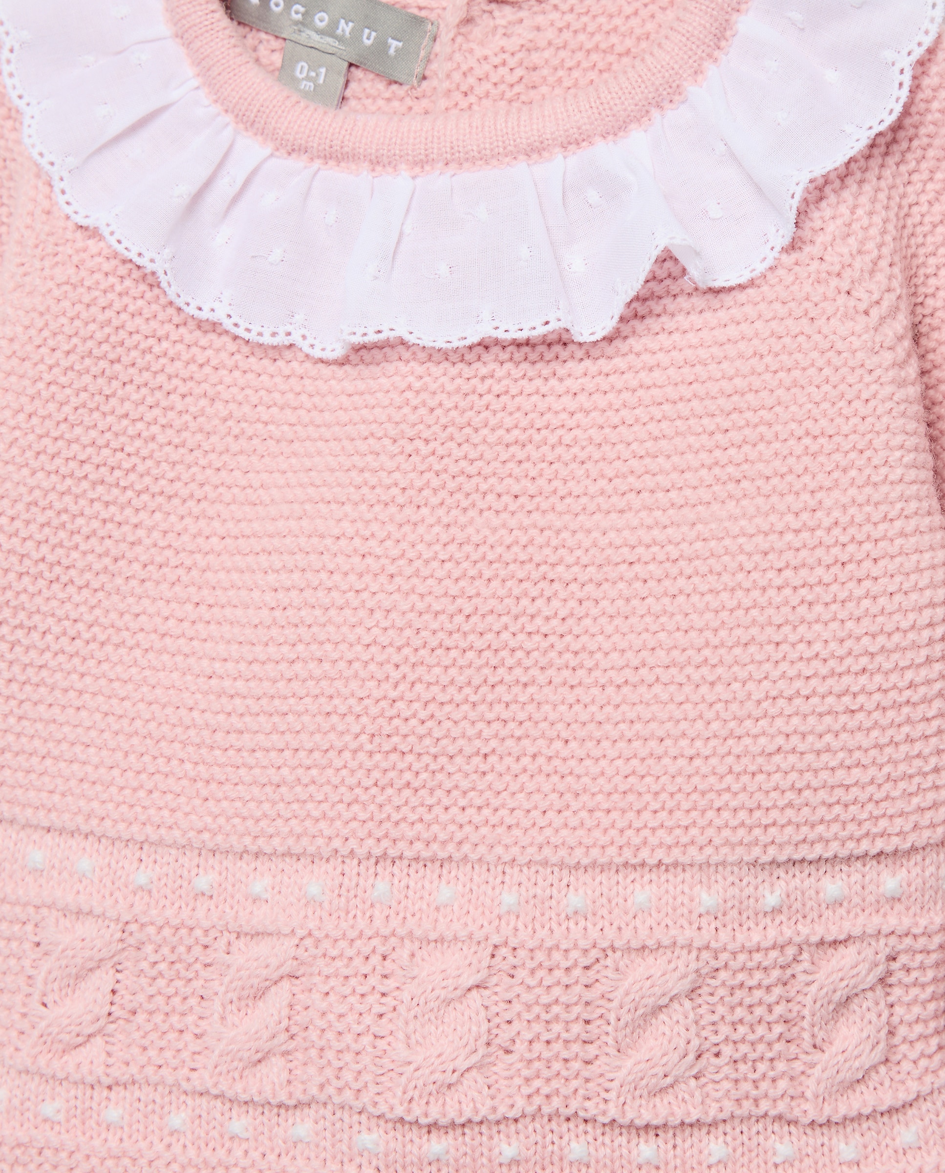 Conjunto Clássico de Bebé com Gola, Manga Comprida, Linhas de Relevos e Malha do Cabo 200 Rosa-4