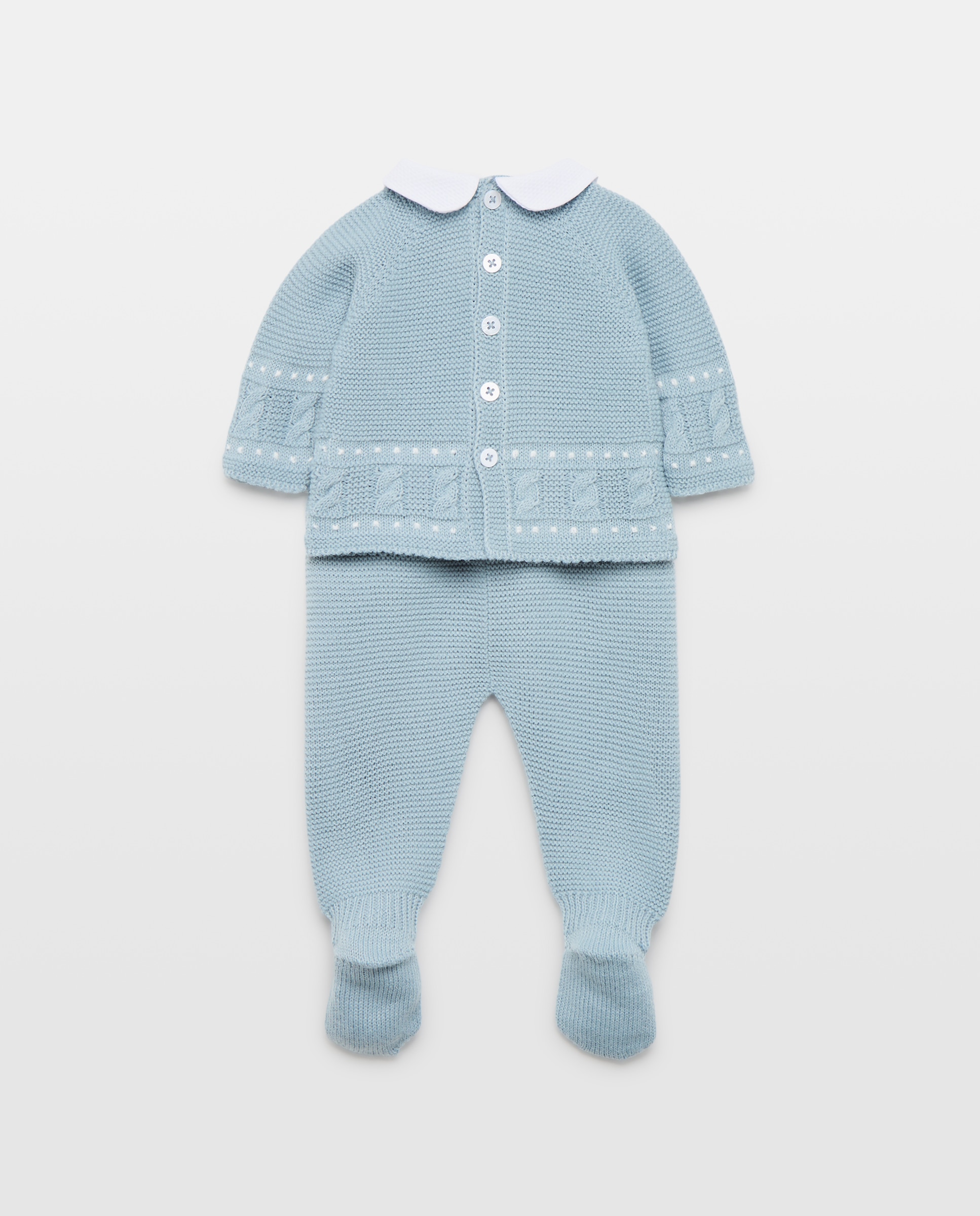 Conjunto Clássico de Bebé com Gola Bebé, Manga Comprida, Linhas de Relevos e Malha do Cabo 400 Azul-2