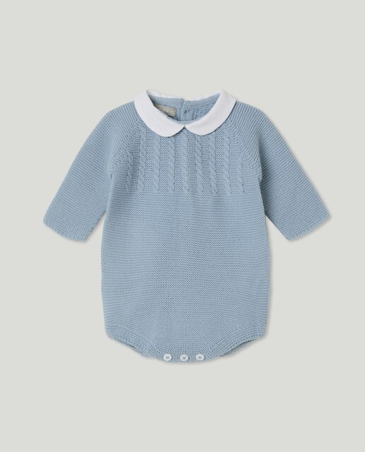 Imagem 0 de Babygrow de Tricot de Bebé com Manga Comprida, Gola Bebé Clássica e Malha do Cabo no Peitilho