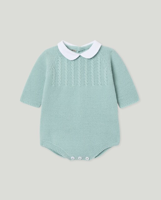 Imagem 0 de Babygrow de Tricot de Bebé com Manga Comprida, Gola Bebé Clássica e Malha do Cabo no Peitilho
