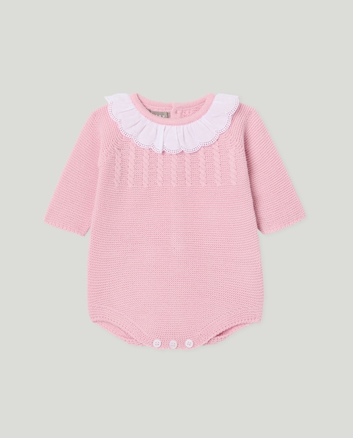 Imagem 0 de Babygrow de Tricot de Bebé com Manga Comprida, Gola Clássica e Malha do Cabo no Peitilho