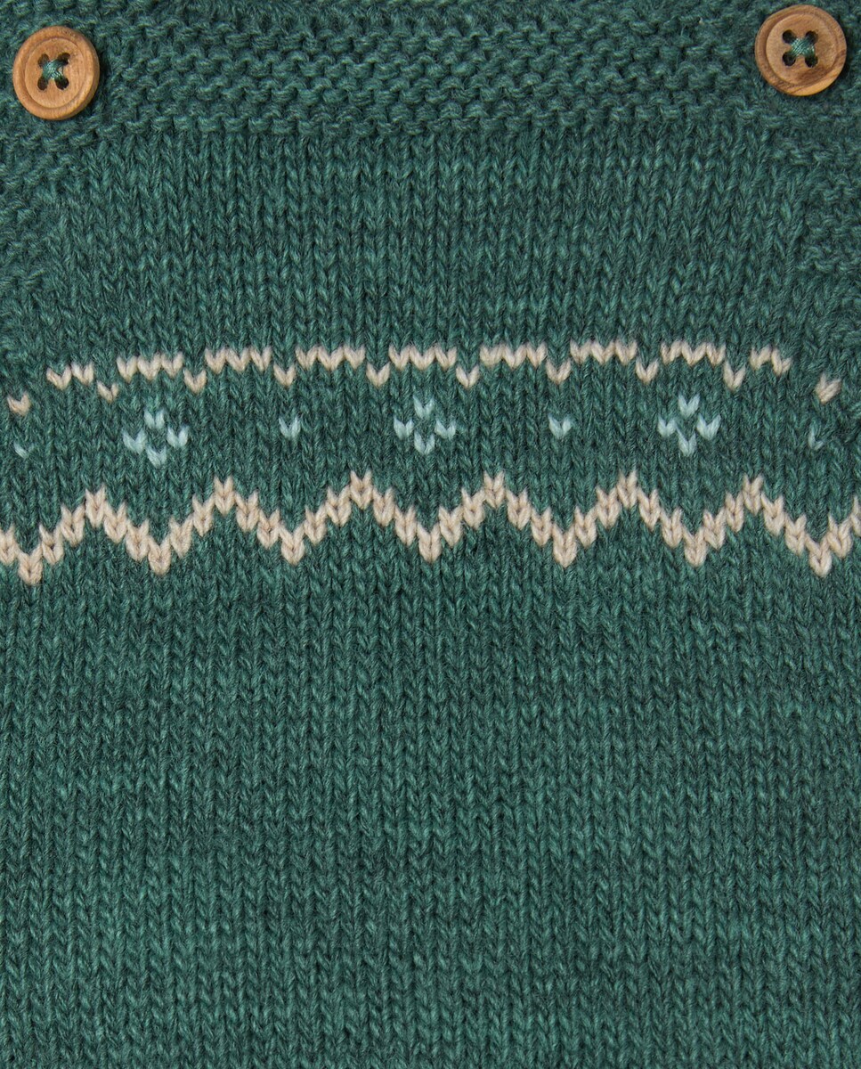 Babygrow de Tricot de Bebé com Alças e Rebordo Decorativo Verde-3