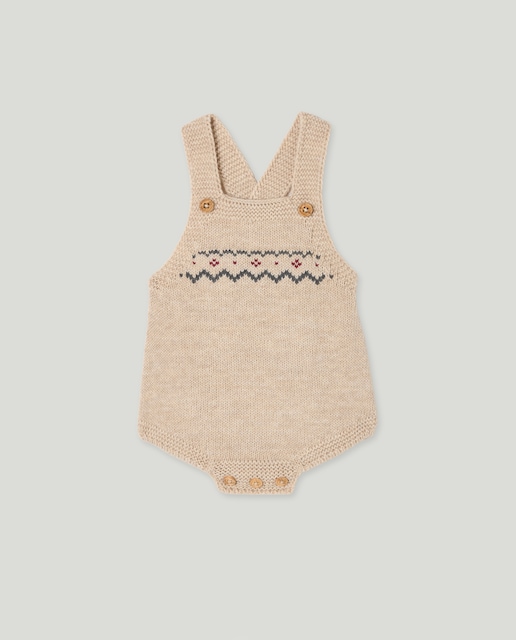 Imagem 0 de Babygrow de Tricot de Bebé com Alças e Rebordo Decorativo