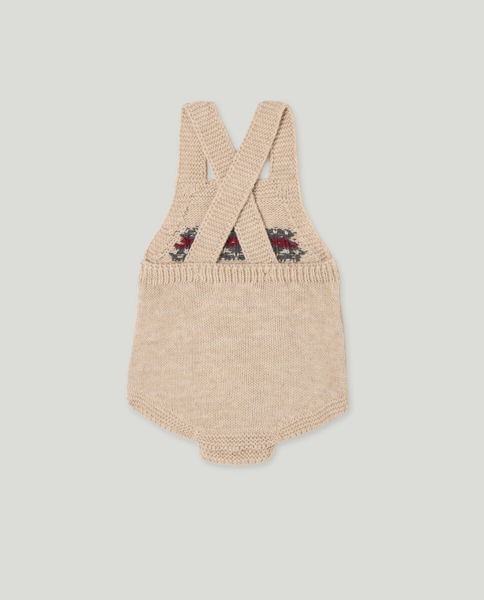 Babygrow de Tricot de Bebé com Alças e Rebordo Decorativo Camel-2