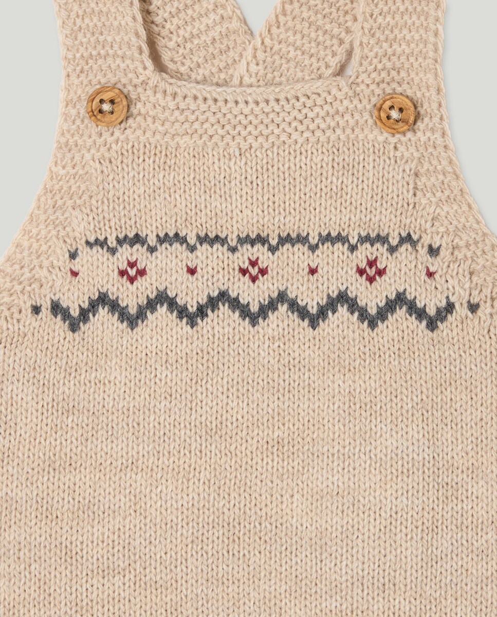 Babygrow de Tricot de Bebé com Alças e Rebordo Decorativo Camel-3