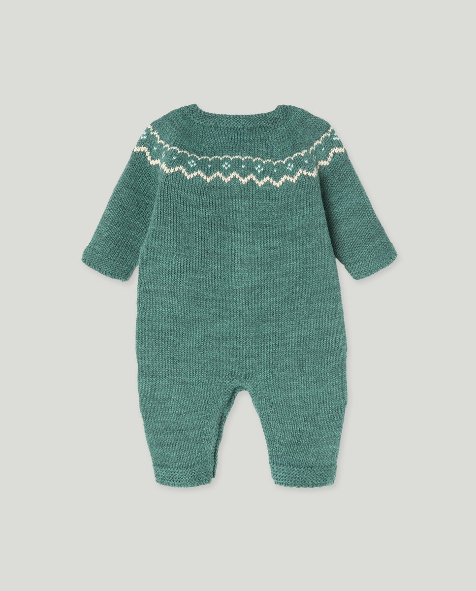 Babygrow de Tricot sem Pés de Bebé com Rebordo Decorativo e Abertura à Frente Verde-2