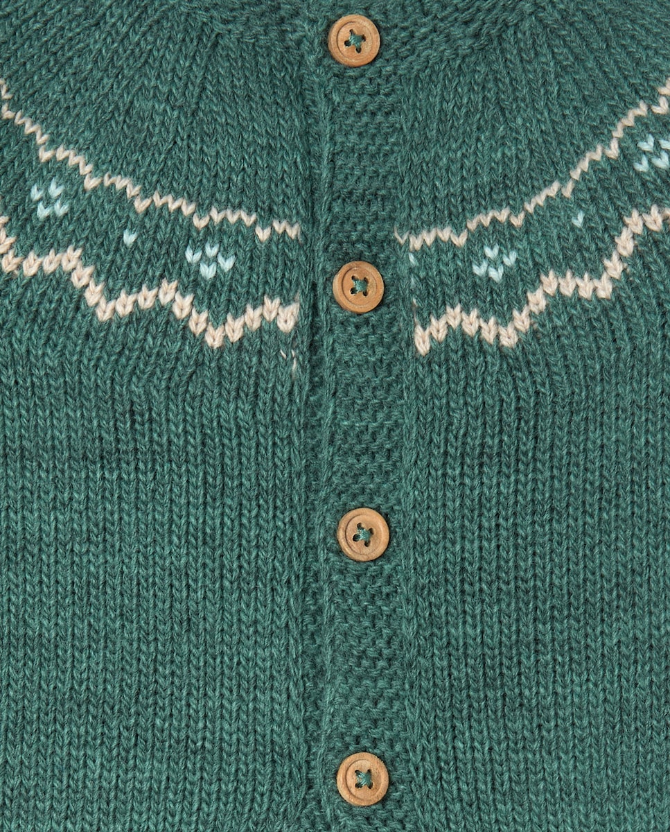 Babygrow de Tricot sem Pés de Bebé com Rebordo Decorativo e Abertura à Frente Verde-3