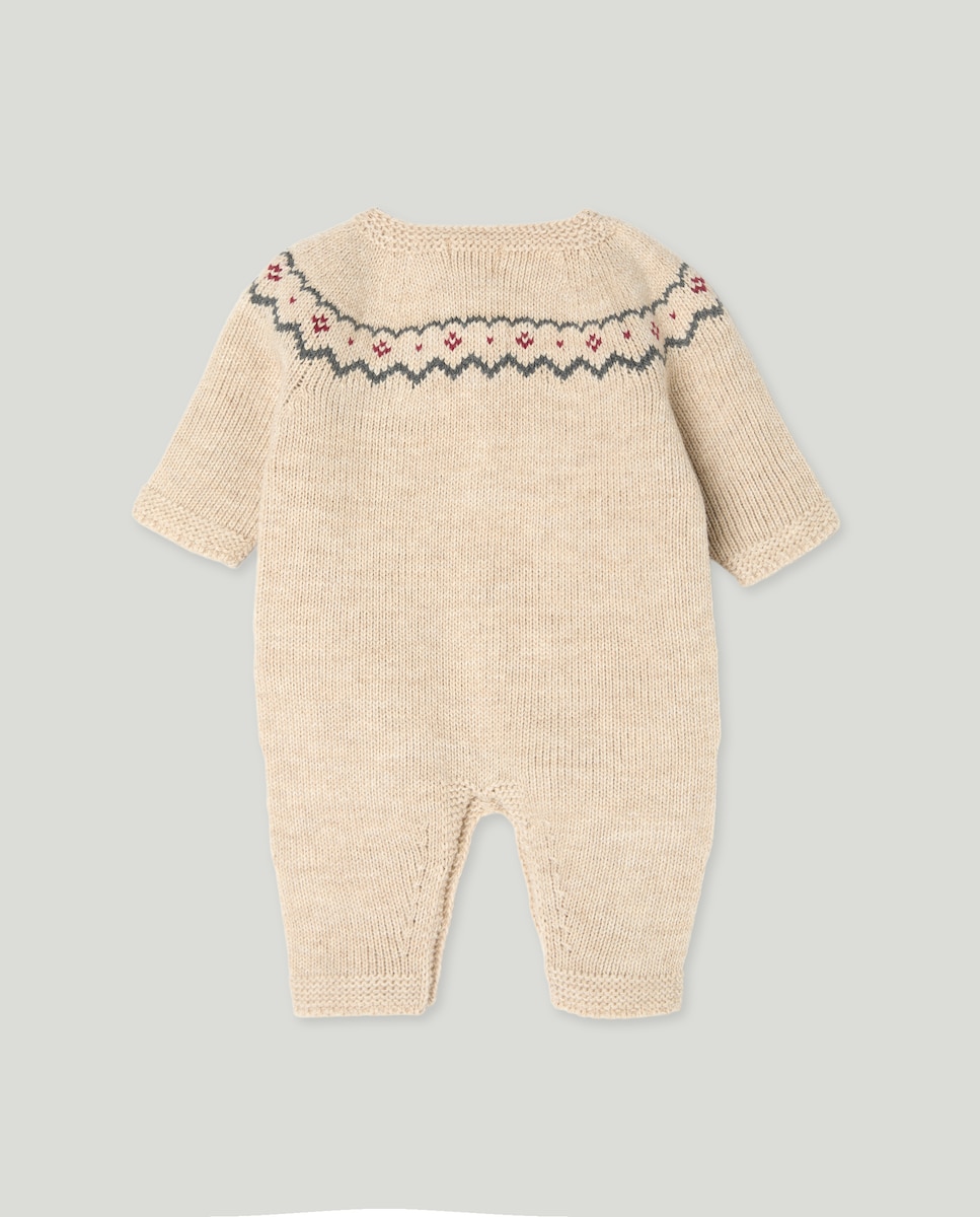 Babygrow de Tricot sem Pés de Bebé com Rebordo Decorativo e Abertura à Frente Camel-2