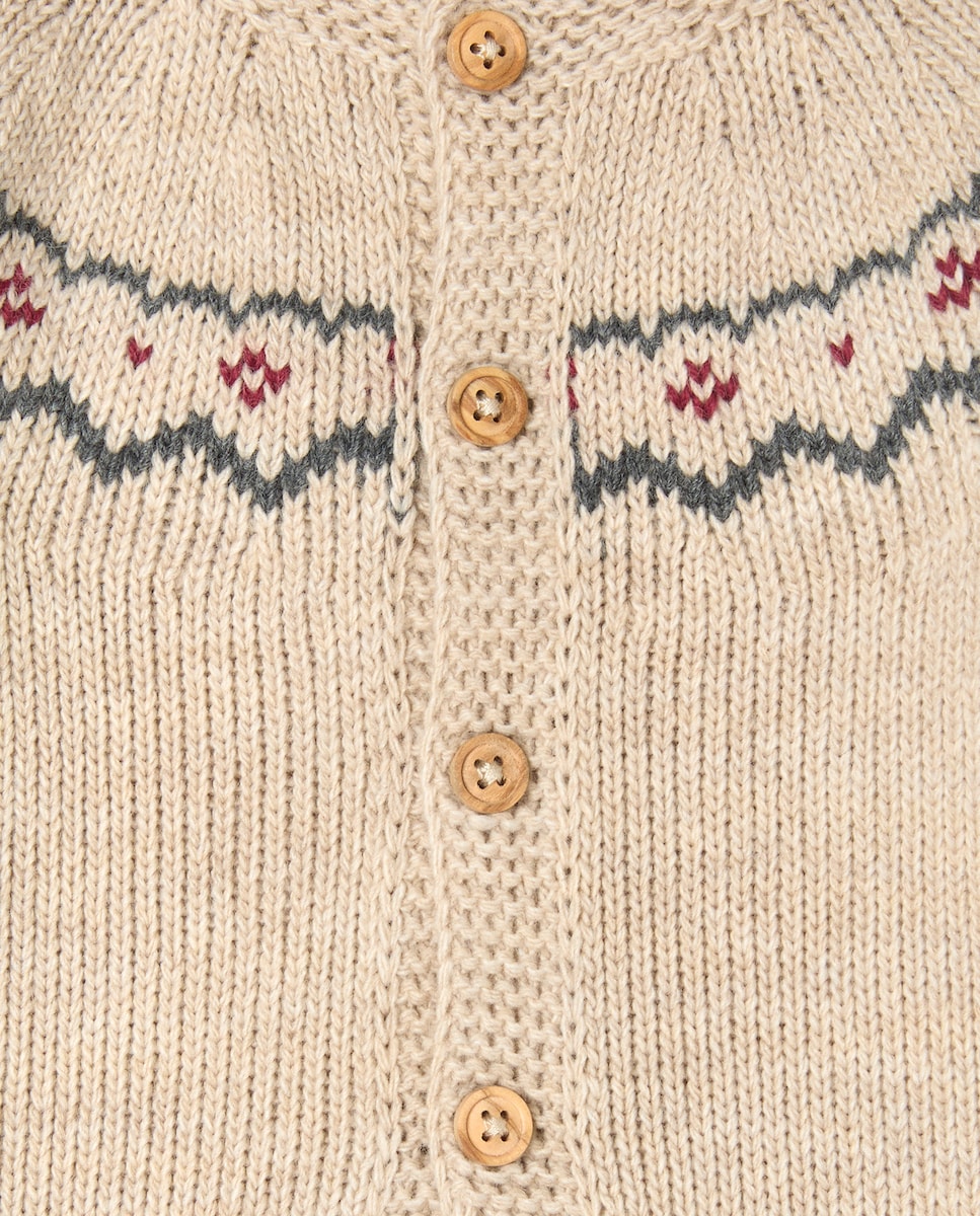 Babygrow de Tricot sem Pés de Bebé com Rebordo Decorativo e Abertura à Frente Camel-3