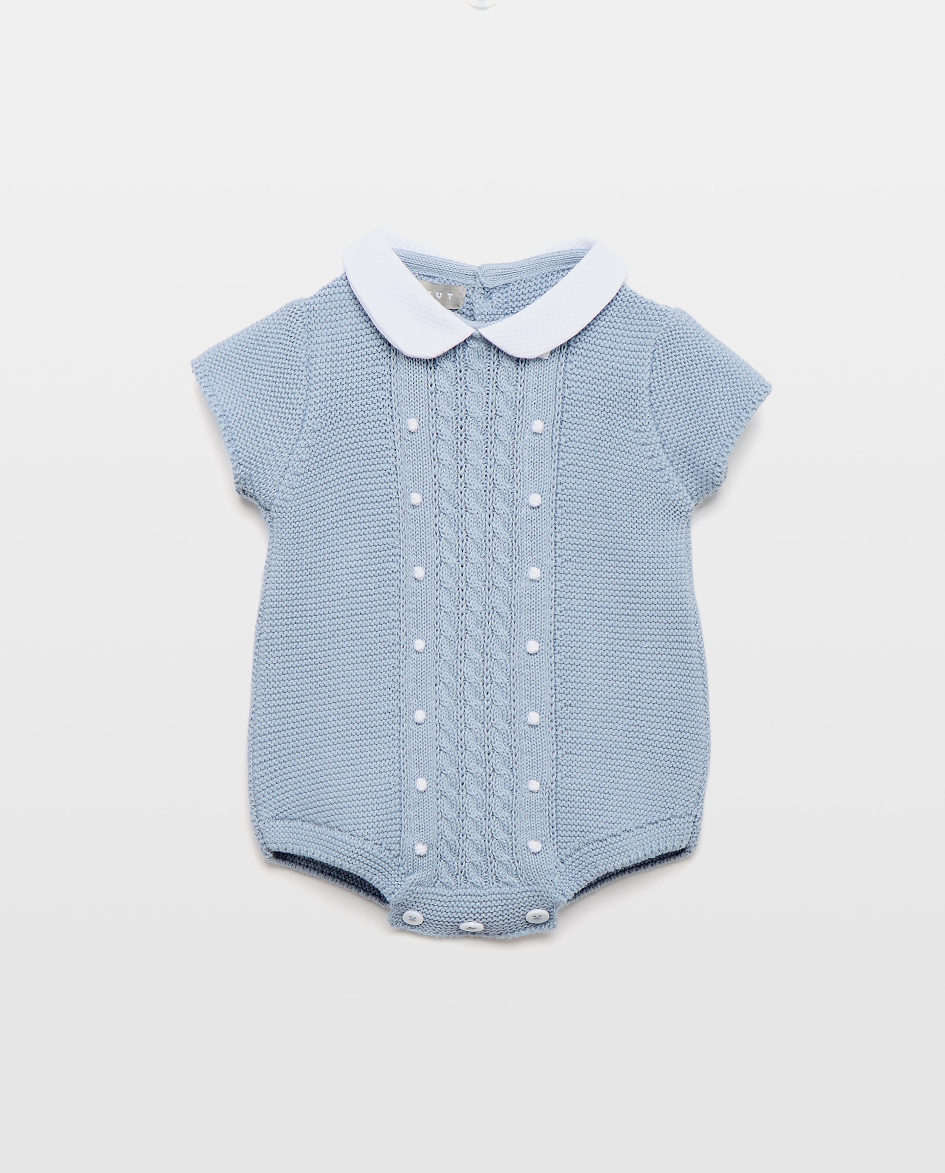 Babygrow com Gola de Bebé e Manga Curta de Tricot Fantasia com Malha de Cabo Central Coconut El Corte Inglés 400 Azul-1