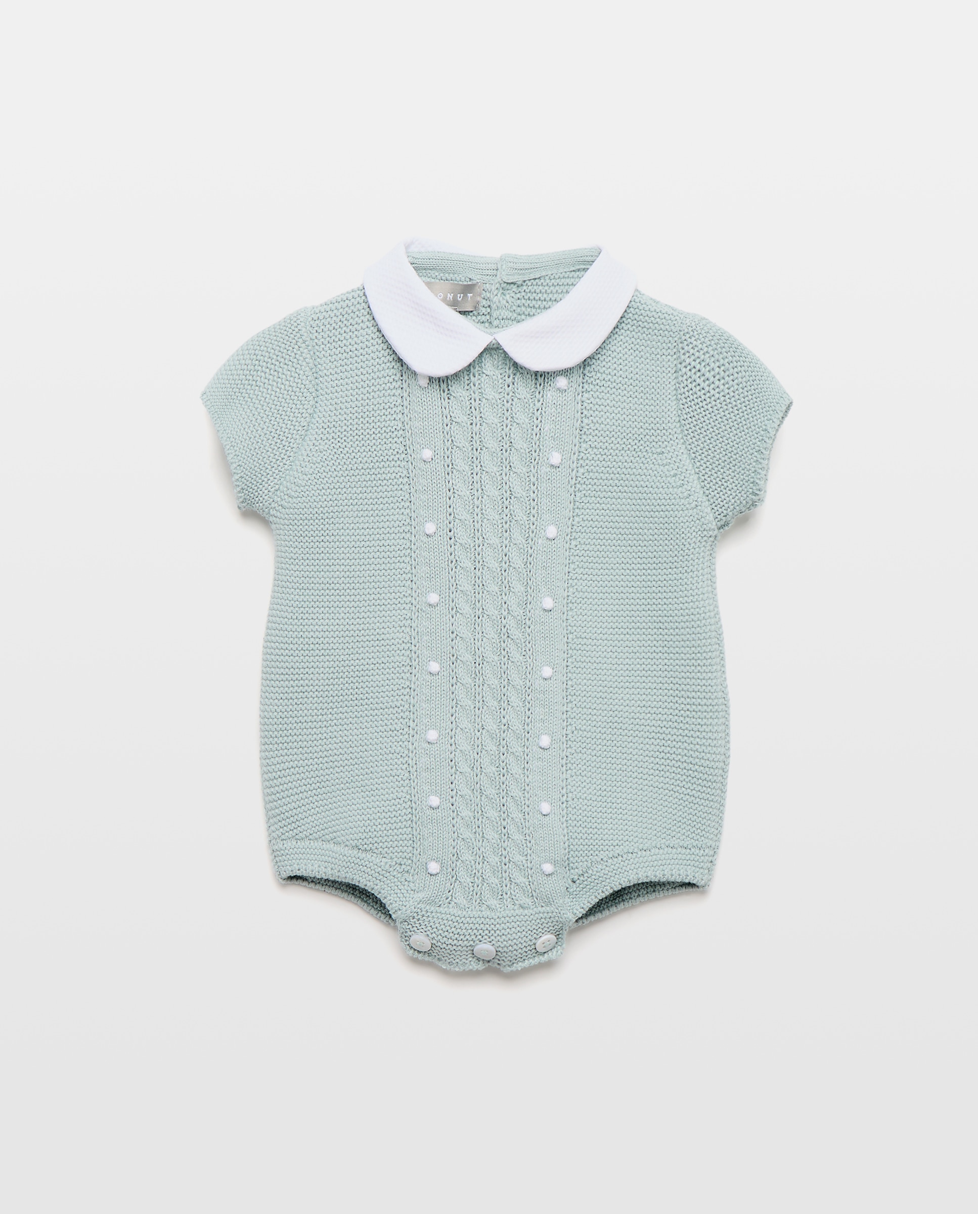 Babygrow com Gola de Bebé e Manga Curta de Tricot Fantasia com Malha de Cabo Central Coconut El Corte Inglés Verde-1