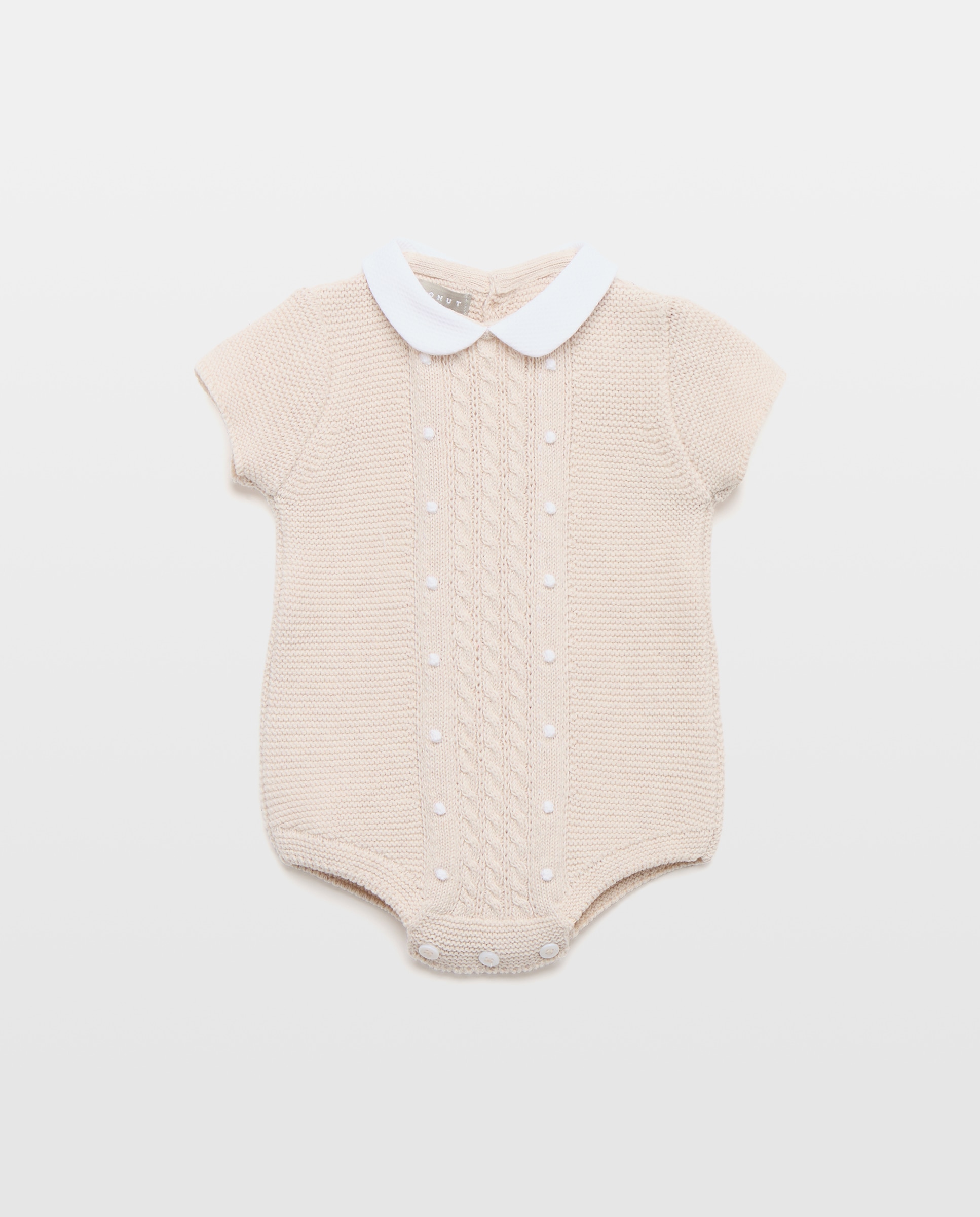 Babygrow com Gola de Bebé e Manga Curta de Tricot Fantasia com Malha de Cabo Central Coconut El Corte Inglés Torrado-1
