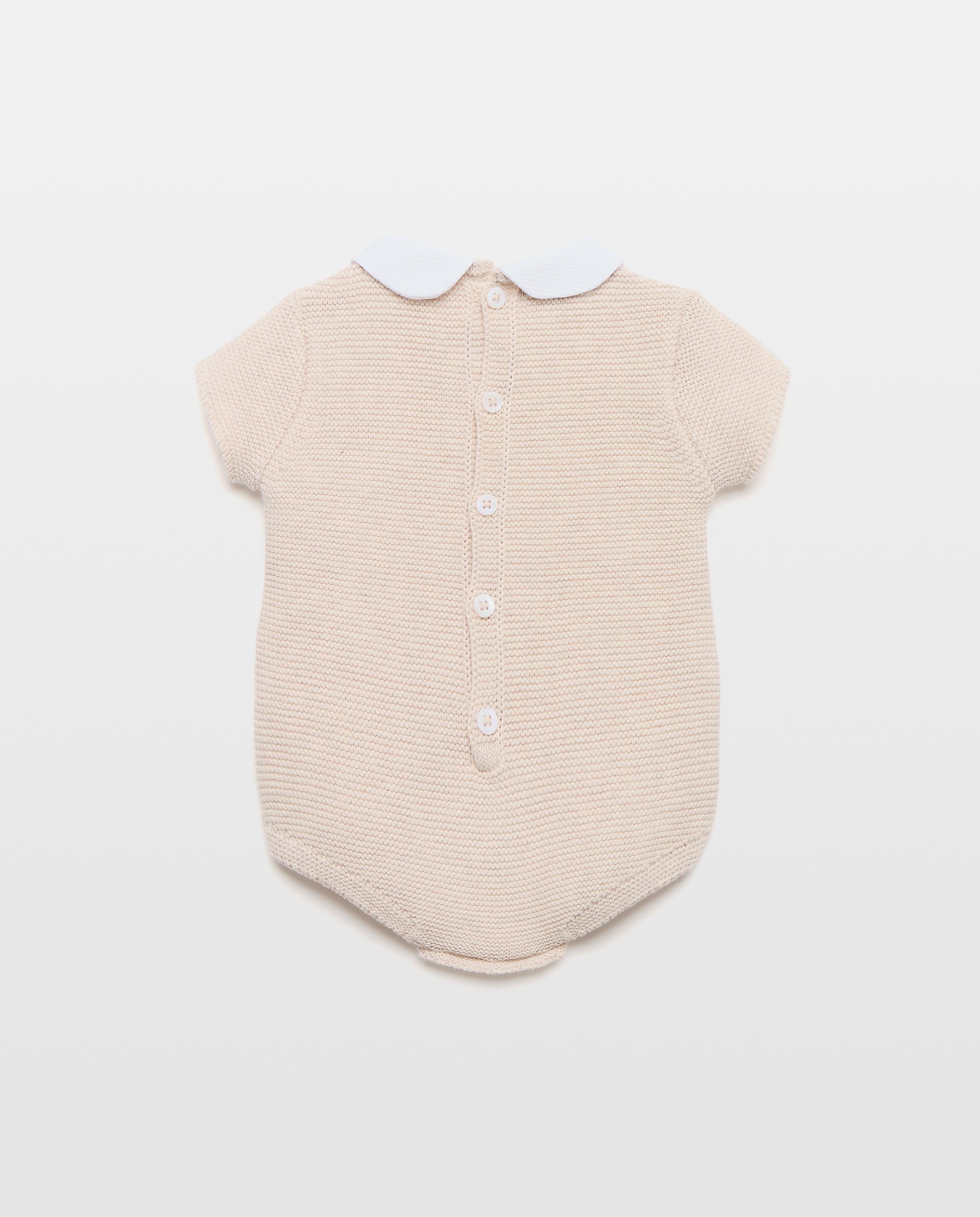 Babygrow com Gola de Bebé e Manga Curta de Tricot Fantasia com Malha de Cabo Central Coconut El Corte Inglés Torrado-2