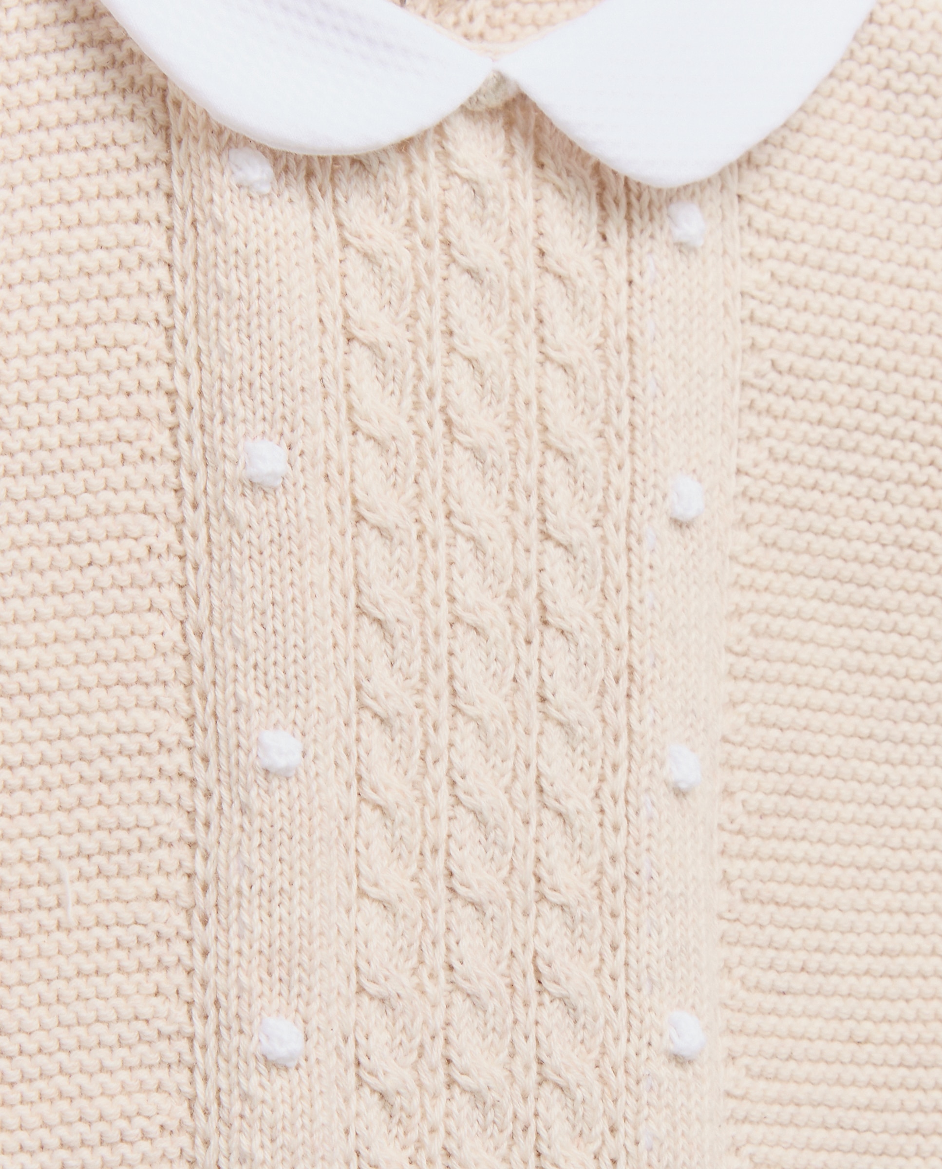 Babygrow com Gola de Bebé e Manga Curta de Tricot Fantasia com Malha de Cabo Central Coconut El Corte Inglés Torrado-3