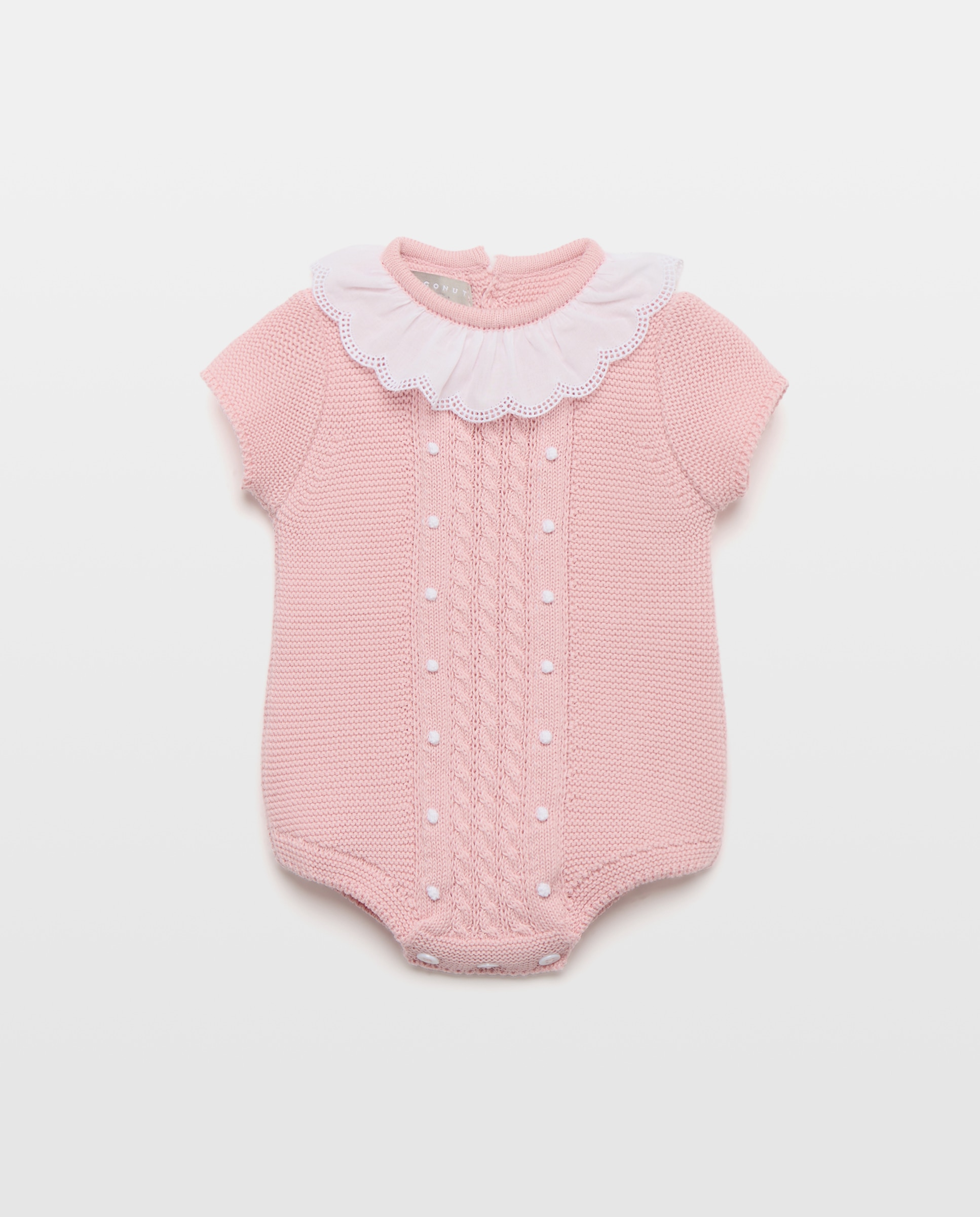 Babygrow com Gola e Manga Curta de Tricot Fantasia com Malha de Cabo Central Coconut El Corte Inglés 200 Rosa-1