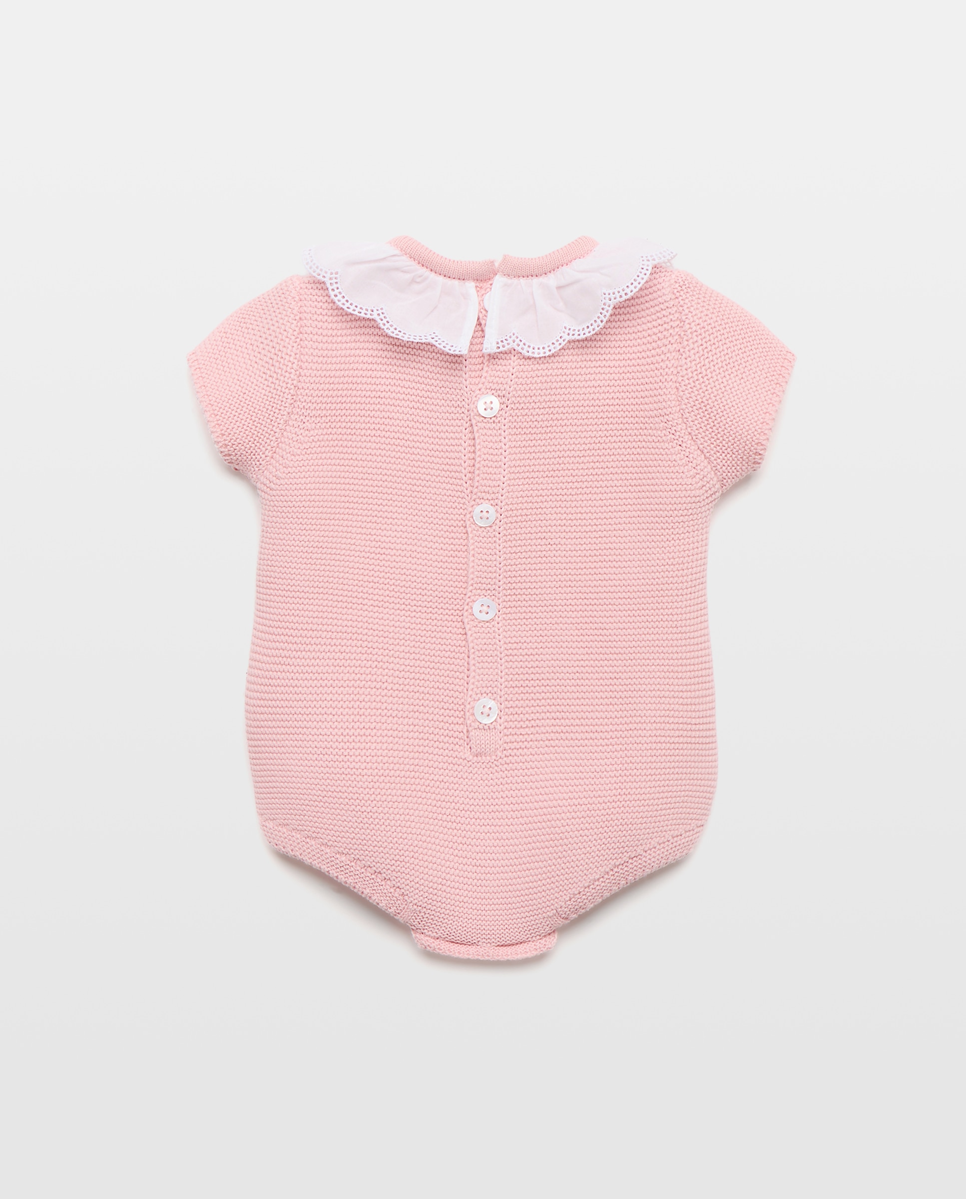 Babygrow com Gola e Manga Curta de Tricot Fantasia com Malha de Cabo Central Coconut El Corte Inglés 200 Rosa-2