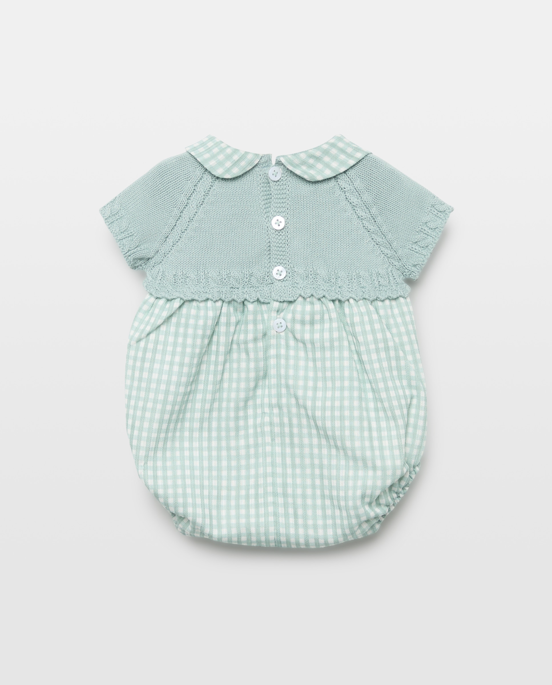 Babygrow com Gola Bebé em Tricot e Plana Vichy Coconut El Corte Inglés Verde-2