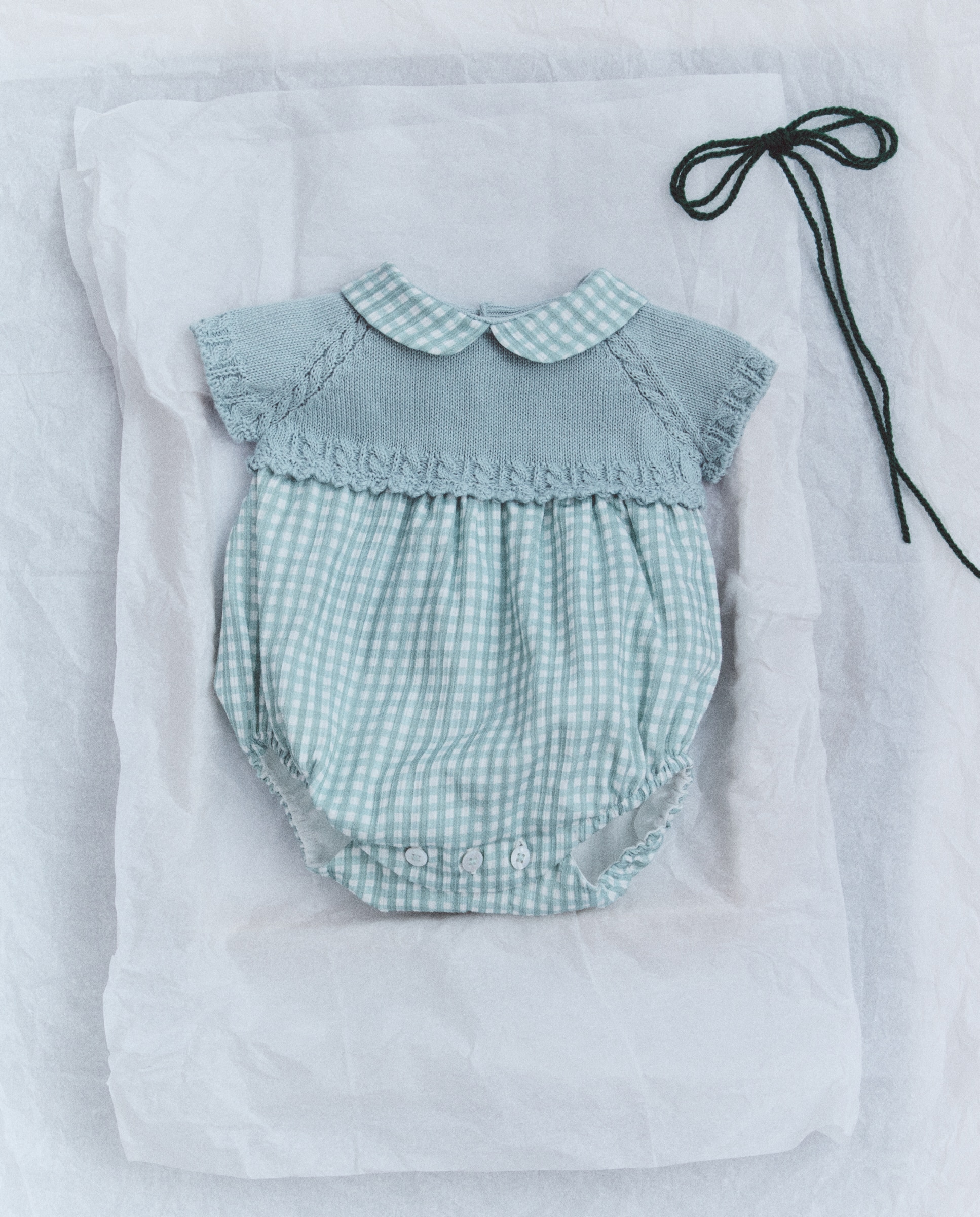 Babygrow com Gola Bebé em Tricot e Plana Vichy Coconut El Corte Inglés Verde-4
