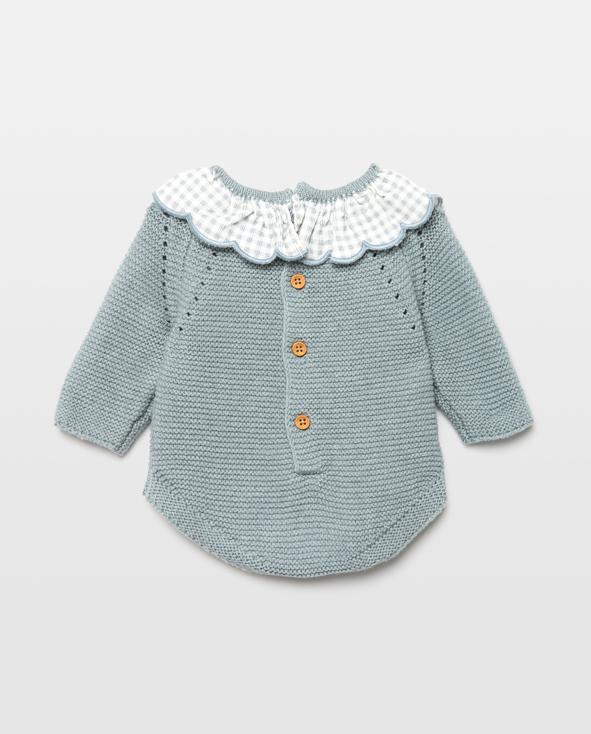 Babygrow de Tricot-Vichy de Bebé com Manga Comprida Verde Sálvia-2