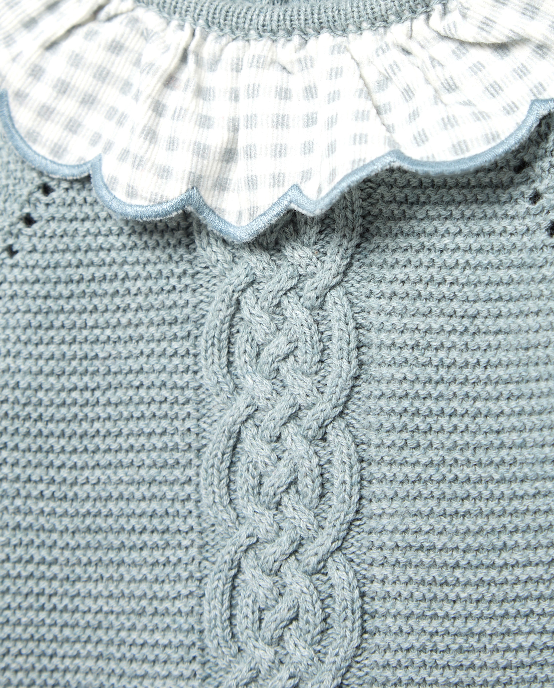 Babygrow de Tricot-Vichy de Bebé com Manga Comprida Verde Sálvia-3