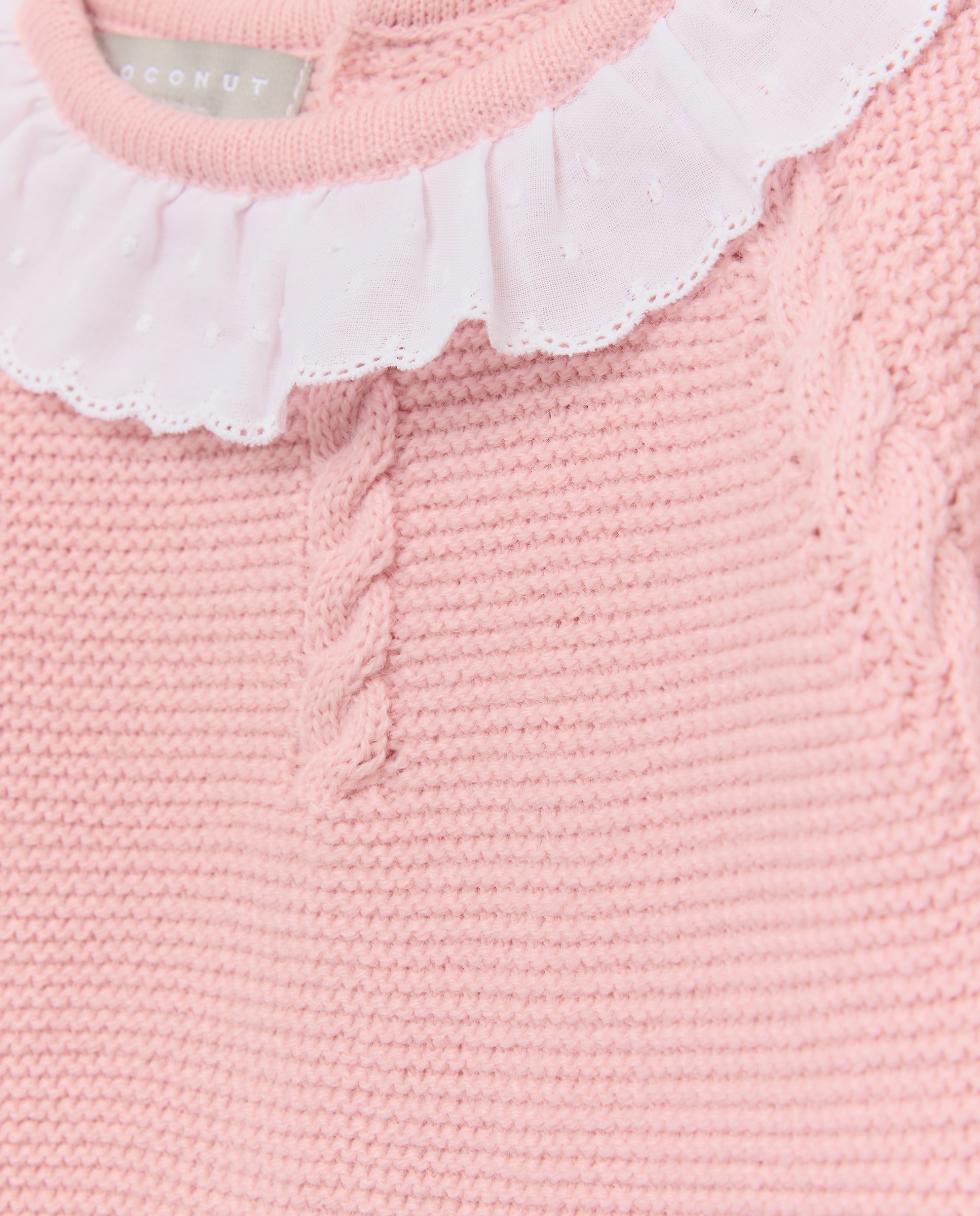 Babygrow Clássico de Bebé com Manga Comprida, Gola, Malha do Cabo e Ondas Coconut El Corte Inglés 200 Rosa-3