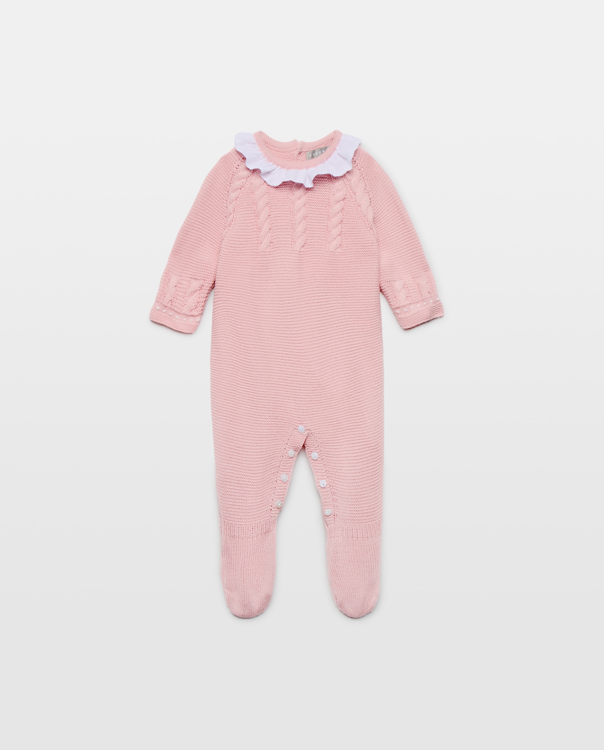 Imagem 0 de Babygrow de Tricot Clássico de Bebé com Gola, Malha do Cabo Horizontal e Relevos