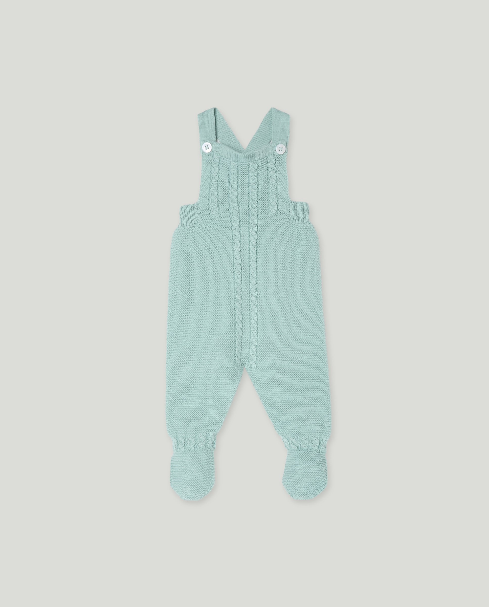 Calças com Pés de Tricot com Alças e Malha do Cabo de Bebé Verde-1