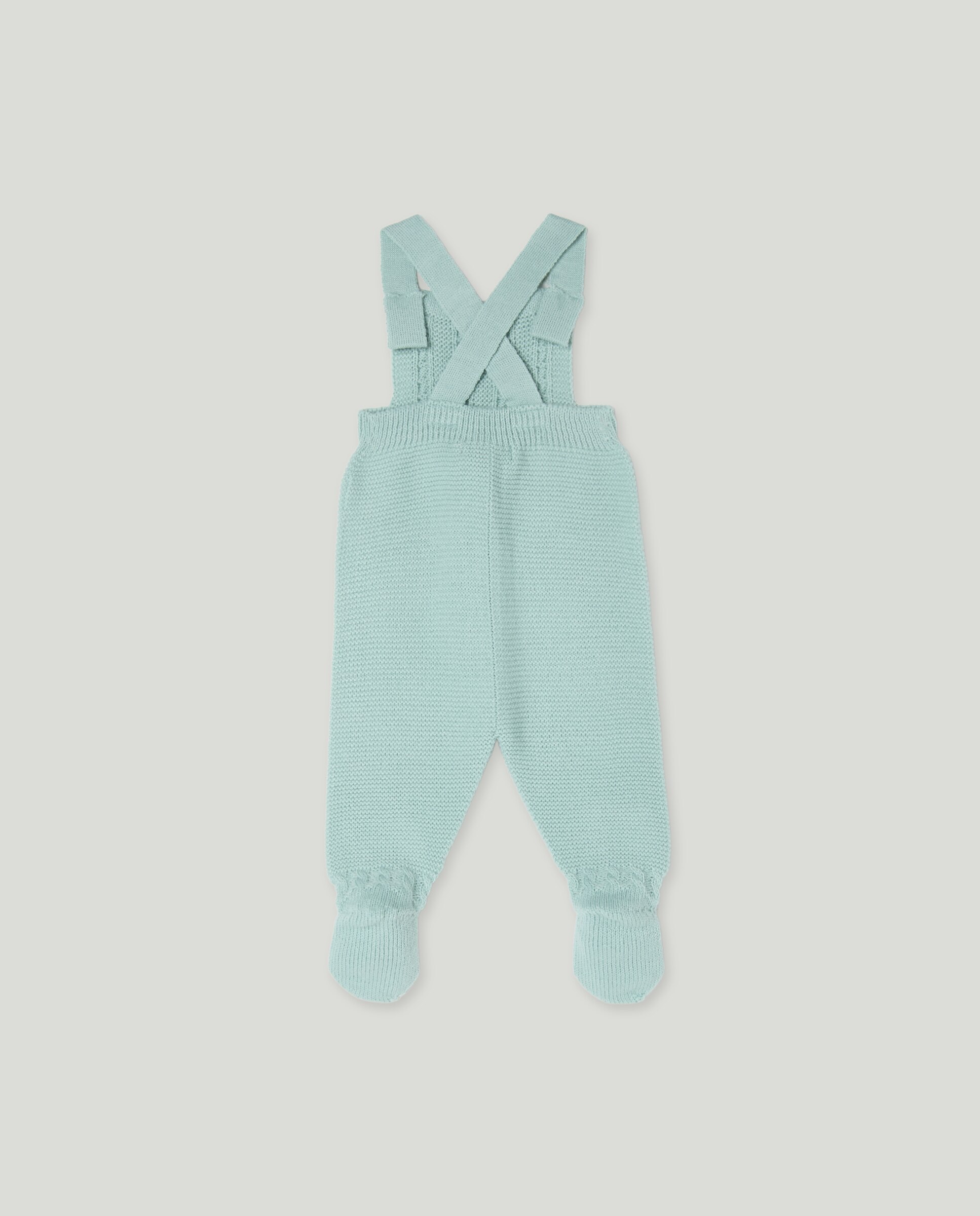 Calças com Pés de Tricot com Alças e Malha do Cabo de Bebé Verde-2