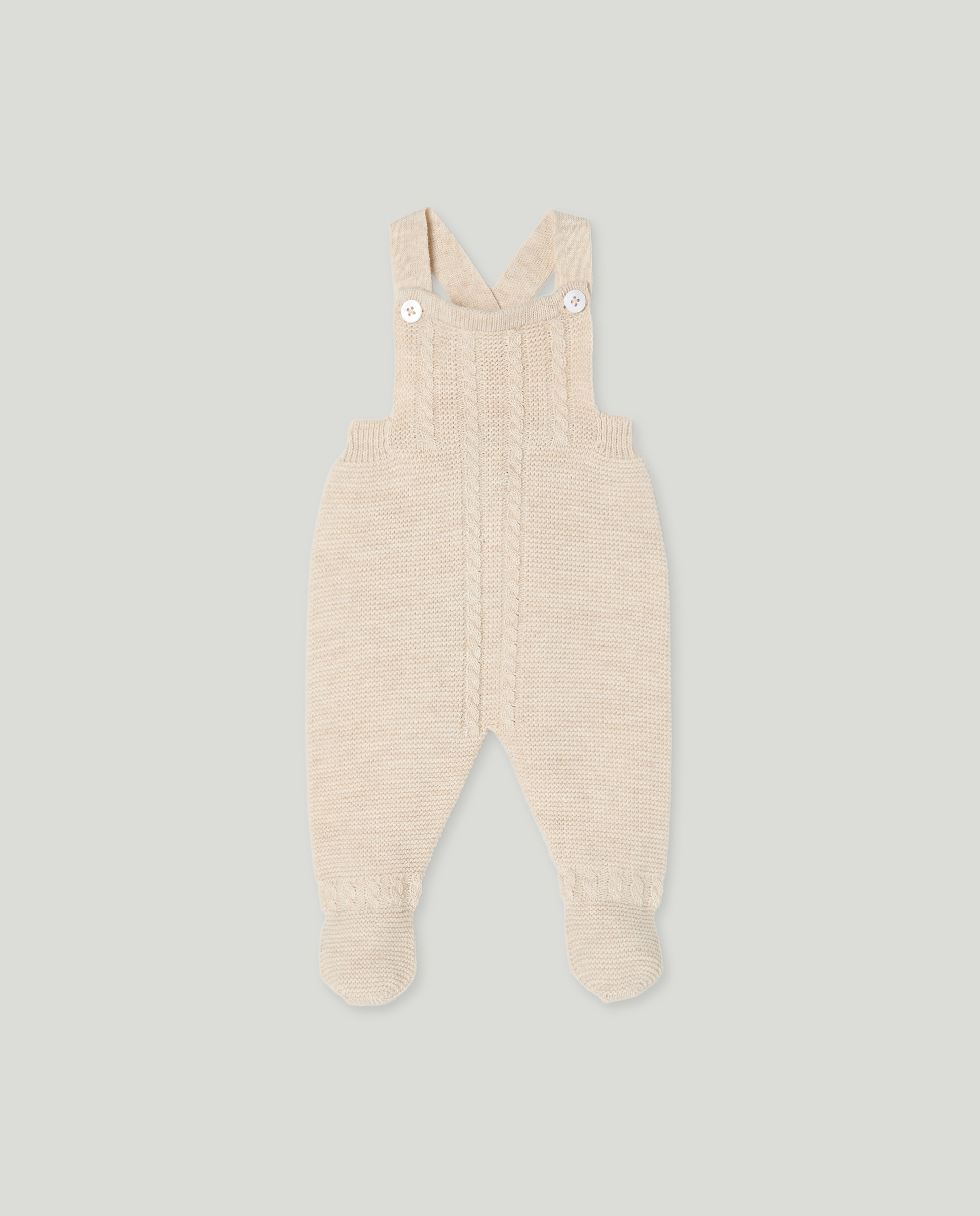 Calças com Pés de Tricot com Alças e Malha do Cabo de Bebé Torrado-1