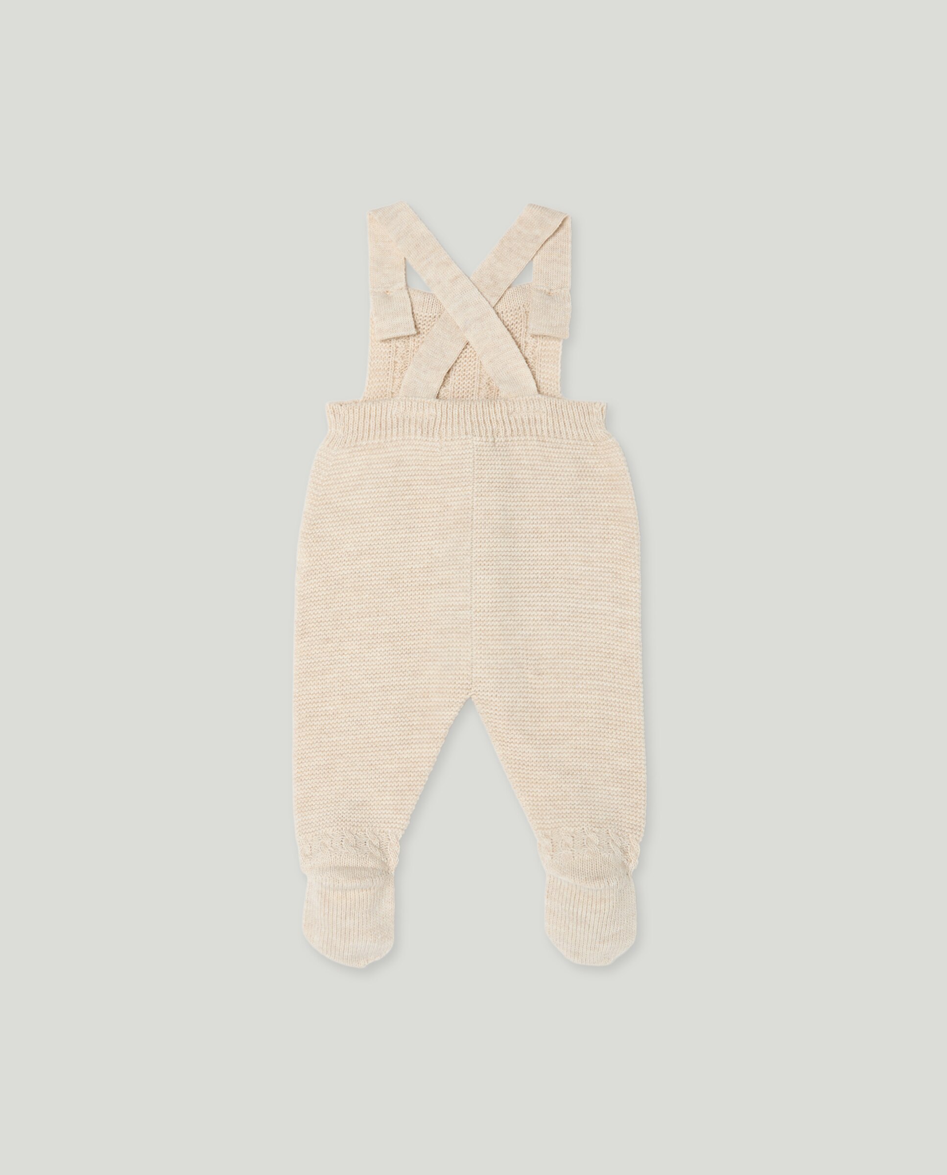 Calças com Pés de Tricot com Alças e Malha do Cabo de Bebé Torrado-2