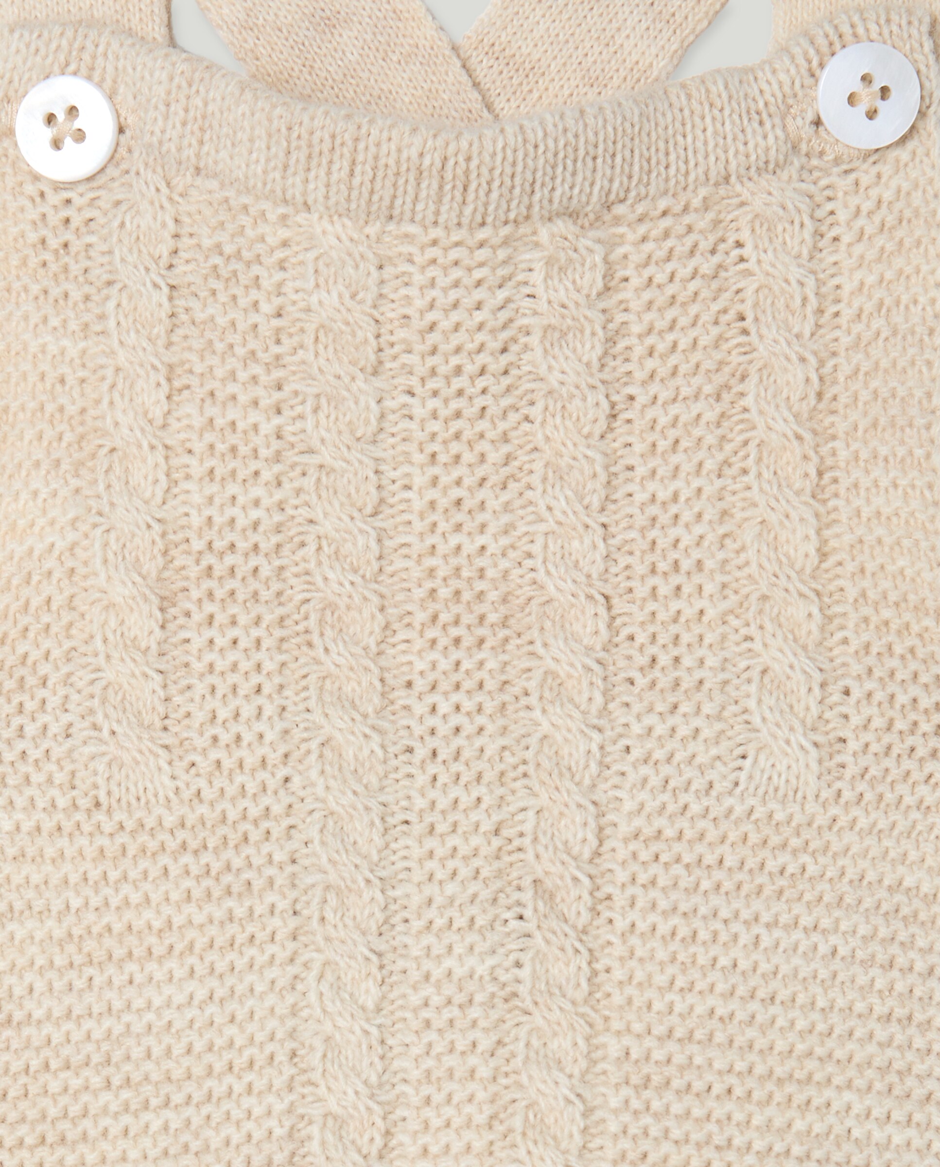 Calças com Pés de Tricot com Alças e Malha do Cabo de Bebé Torrado-3