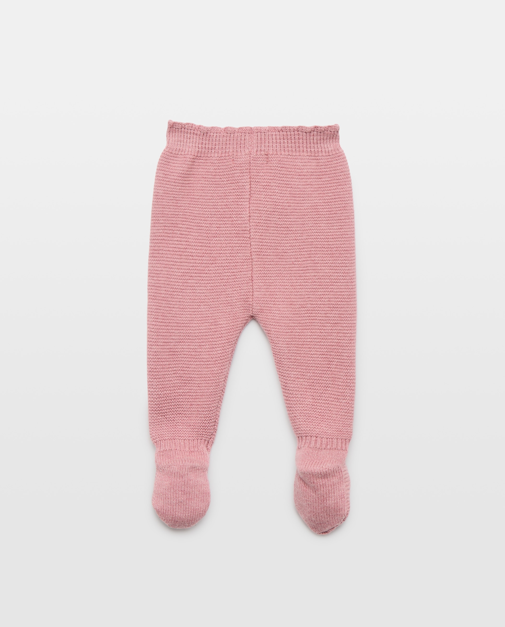 Calças com Pés de Tricot de Bebé com Malha com Aran e Ondas nos Pés 230 Rosa Escuro-2