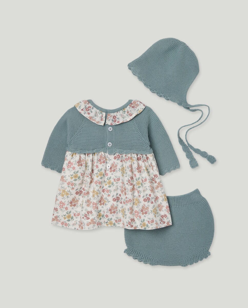 Cueiro Médio de Bebé com Manga Comprida e Touca com All Over Print de Fantasia Verde-2